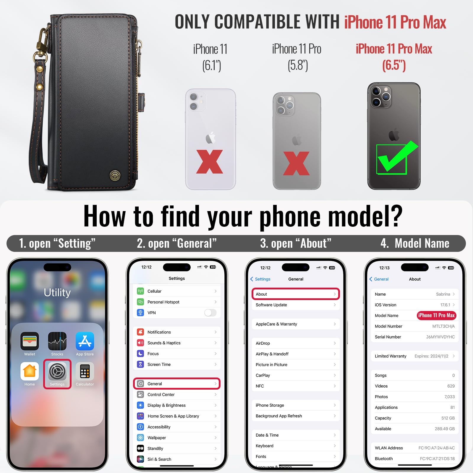 Defencase Compatible with iPhone 11 Pro Max Case Wallet with RFID Blocking Card Holder for Women Men, PU Leather Magnetic Snap Flip Zipper Strap Wallet Phone Case Fit for iPhone 11 Pro Max 6.5