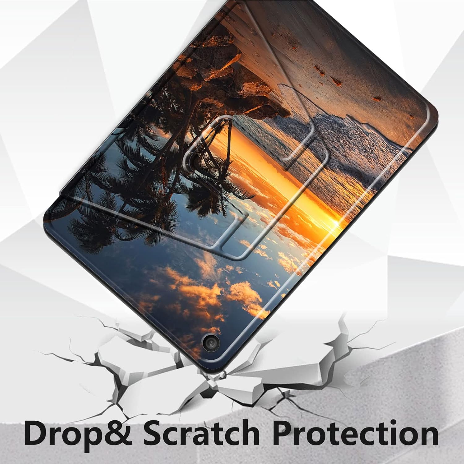 for Amazon Fire HD 10 Tablet (2017 and 2019 Releases,with 7th and 9th Generations) Case,360 Degree Rotating Stand Smart Protective Cover Case,for New Fire HD 10 10.1 inch,Sunset Beach