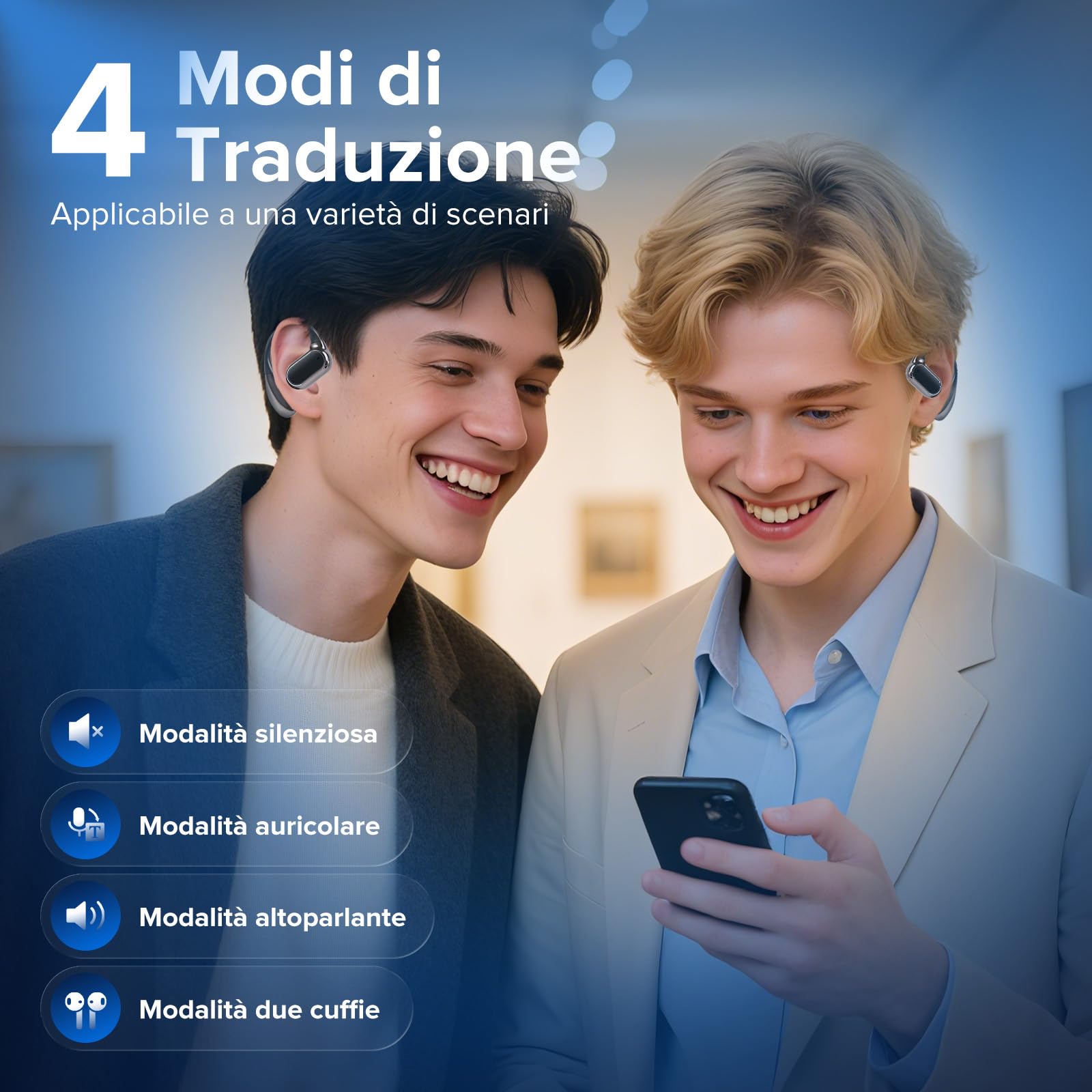 Cuffie Traduttore con Traduzione Simultanea in 145 Lingue – Auricolari Bluetooth 5.4 con Riduzione Rumore ENC, Traduttore Vocale Istantaneo Multilingue per Viaggi, Lavoro e Vita Quotidiana