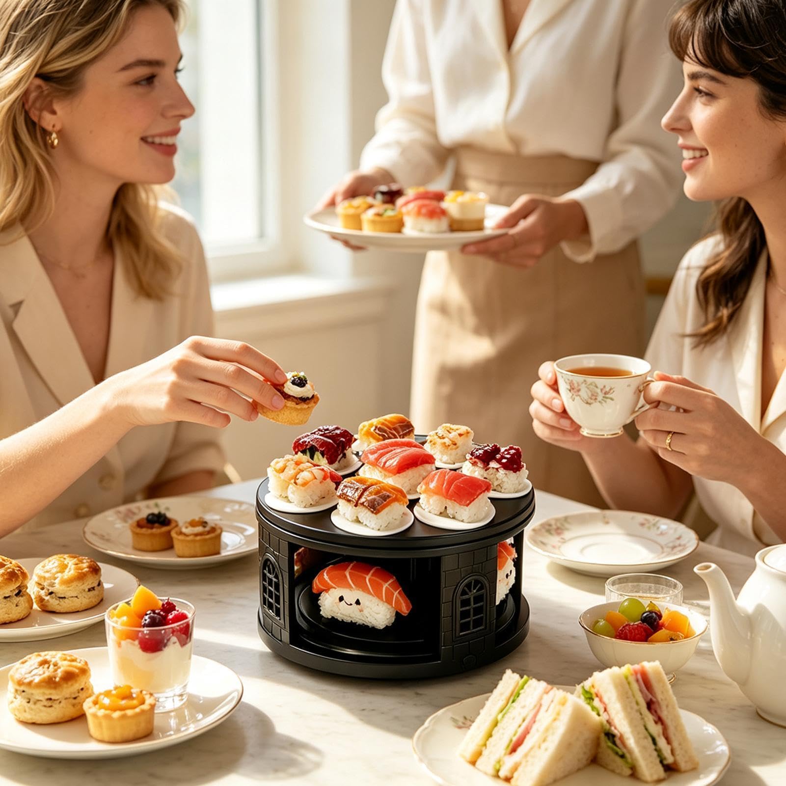 Plateau à sushi rotatif automatique avec 8 plateaux amovibles