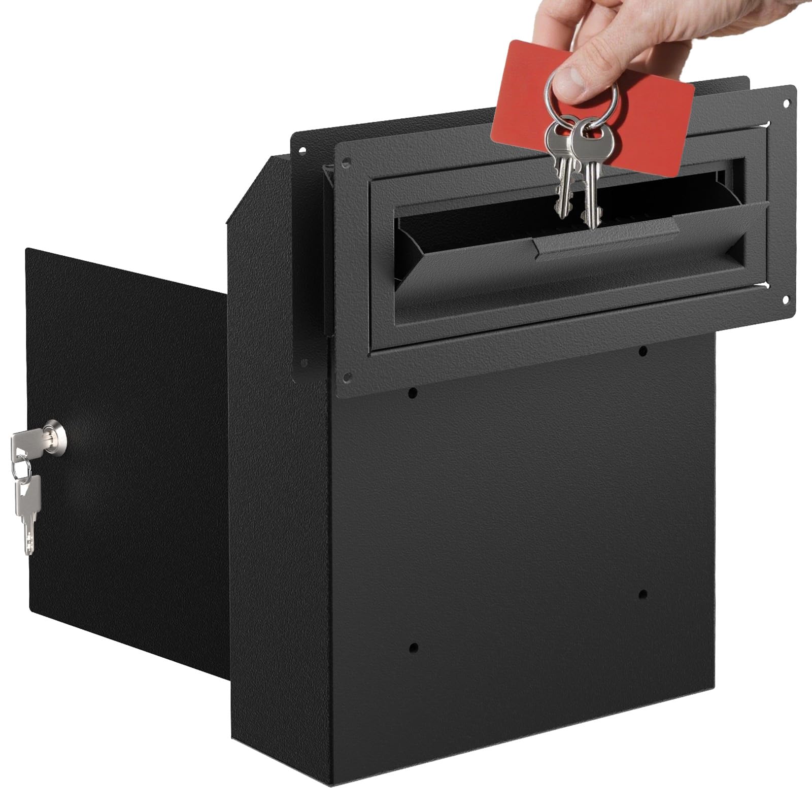 POCHAR Through The Door Drop Box with Lock, Heavy Duty Door Mailbox for Cash Rents Deposit Payments Checks, Steel Large Key Drop Box for House Office Apartment, Security Anti-Theft Dropbox, Black