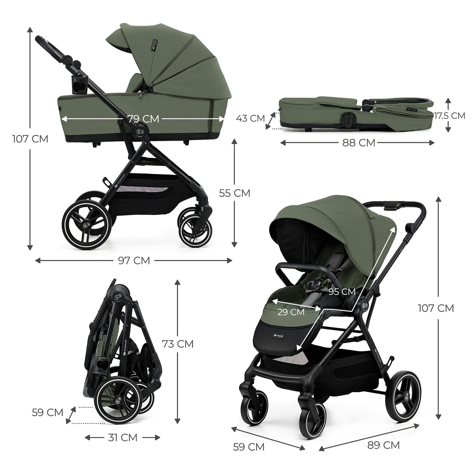 Kinderkraft Cochecito 2 en 1 Yoxi Verde Mystic Green