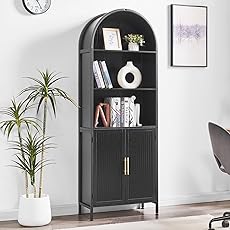 GAOMON 71" Tall Arched Book Shelf, 6-Tier Freestanding Bookshelf with Drawer and Open Display Shelves, Mid Century Modern Arched Bookcase for Living Room, Bedroom, or Home Office, Natural