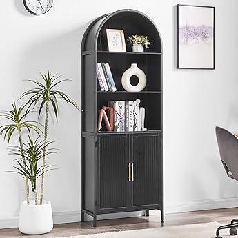 GAOMON 71" Tall Arched Book Shelf, 6-Tier Freestanding Bookshelf with Drawer and Open Display Shelves, Mid Century Modern Arched Bookcase for Living Room, Bedroom, or Home Office, Natural