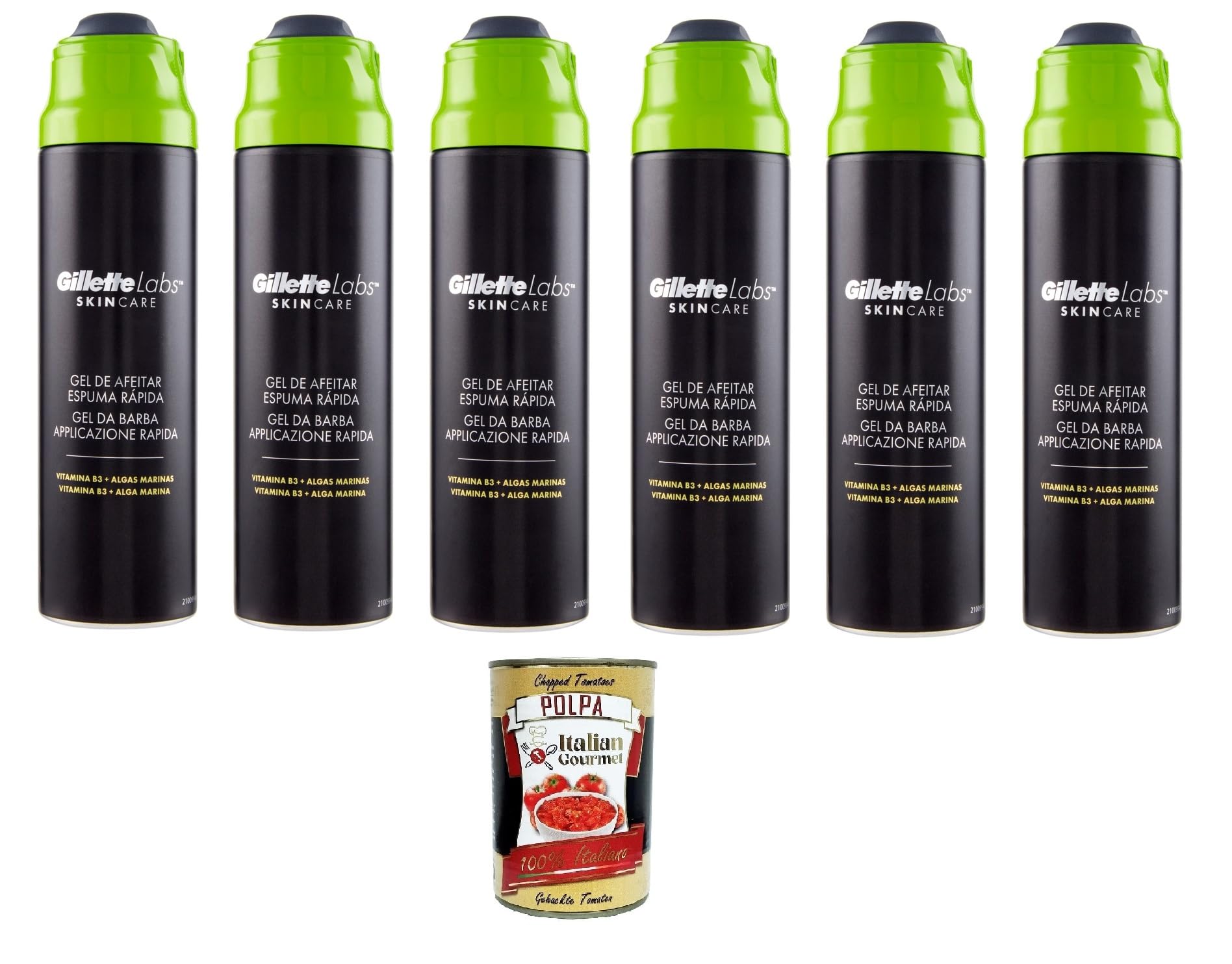 Italian Gourmet Labs Gel da Barba Rasiergel, schnell angewendet 6 x 198ml | Applicazione rapida e rasatura precisa; schäumt leicht, für tägliche, Gesamtnettogewicht 1,188 L + Kostenlos Polpa 400g