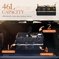 HOTOR Trunk Organizer with 5 Pockets & Sturdy Base - 2 Compartments for SUV, Sedan, Van - Collapsible Car Storage, Black 21.3x12.6x10.6"