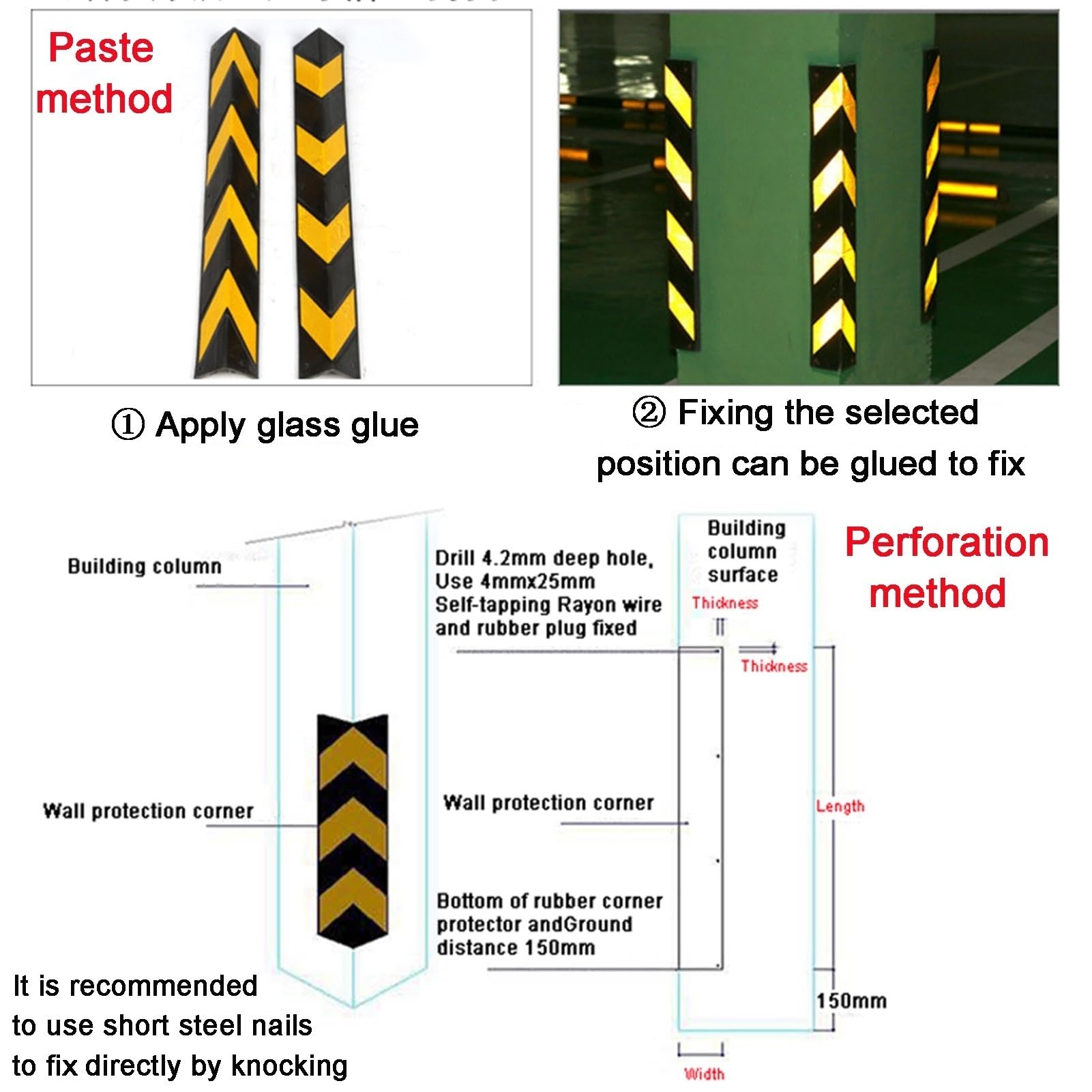 XPLKQXE Protector Esquina Pared Goma Estacionamientos Y Columnas Almacenes, Protector Garaje, Parachoques Esquina Pared Reflectante Tiras Seguridad Amarillas(150x10x1cm)