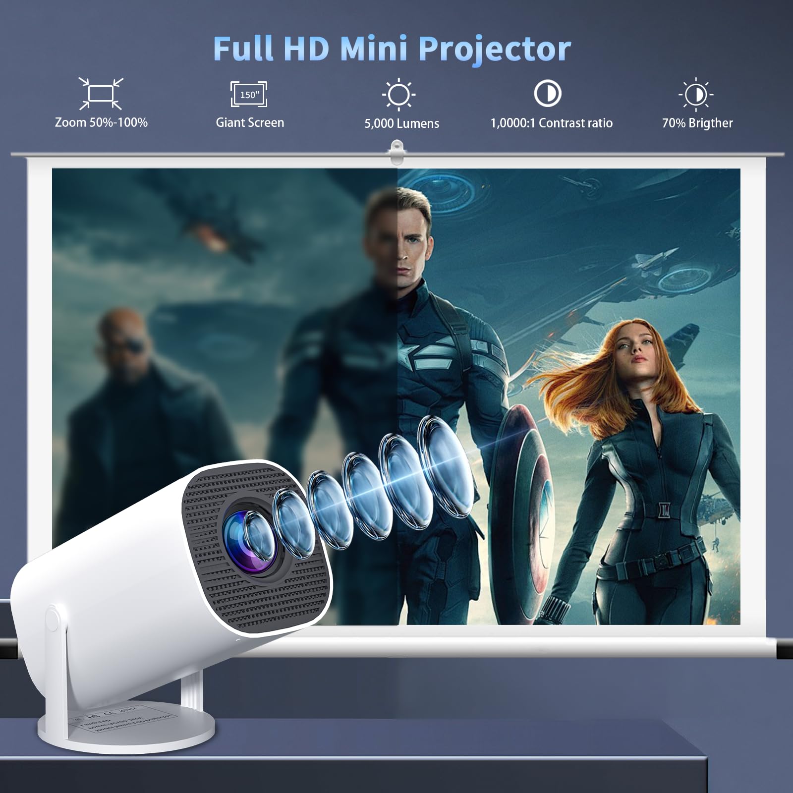 Mini proiettore con WiFi e Bluetooth, proiettore portatile per esterni supporta 4K/8K con sistema Android, Smart Proyector per Home Theater, presentazione aziendale, Gmaing