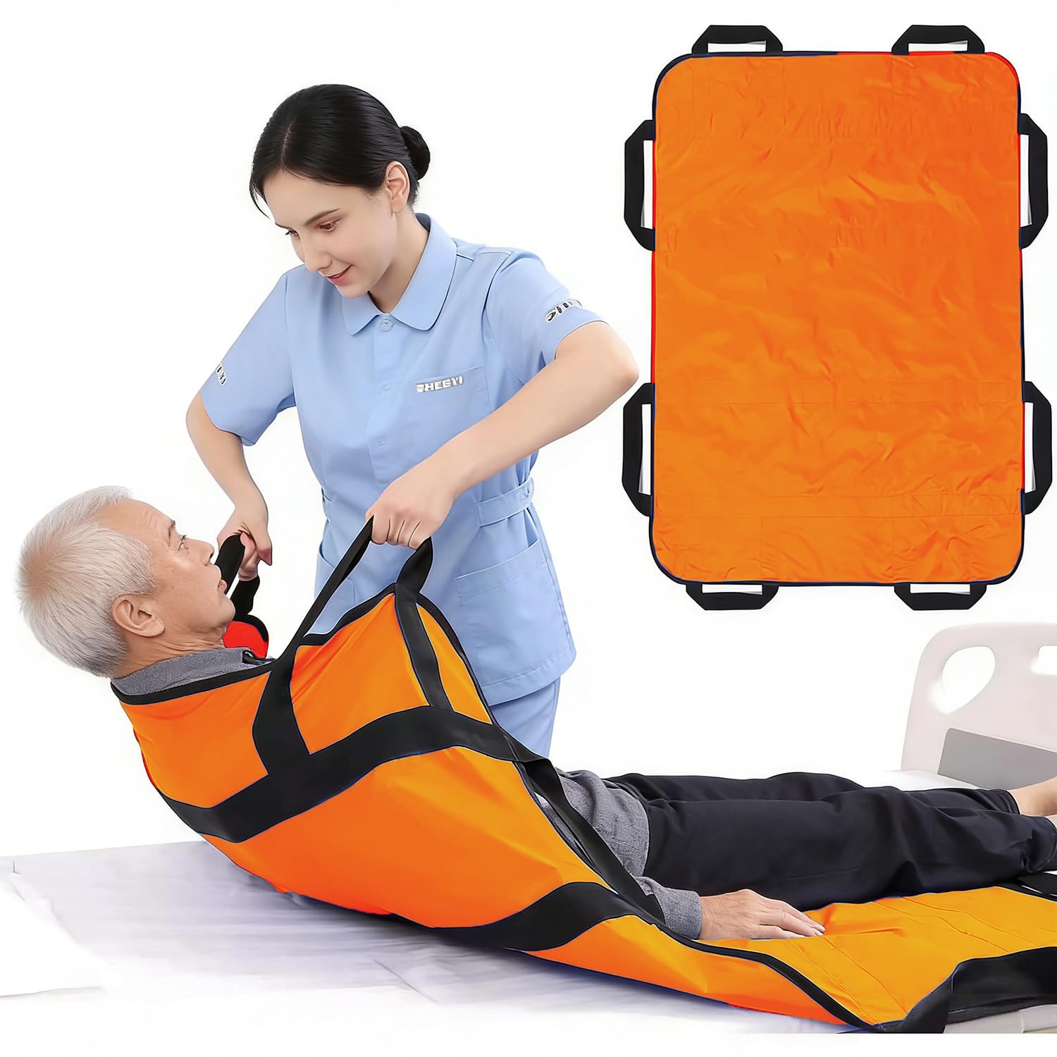 Drap De Transfert Patient, Drap De Glisse Avec Poignée 120 x 100 Cm, Alaise Glissante Pour Personnes Alitées, Pour Personnes Âgées, Patients Alités Et Mobilité Réduite–Supporte Jusqu’à 180 Kg (orange)