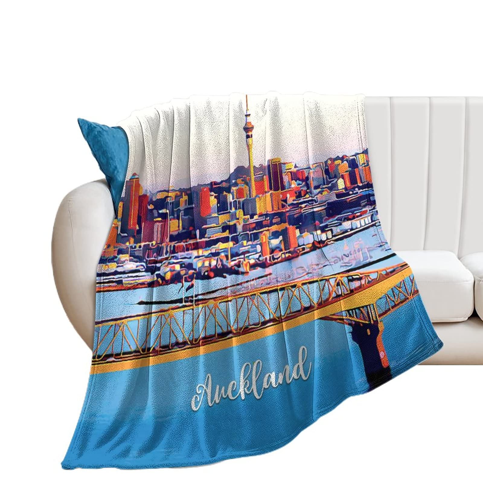 Couverture en flanelle Auckland chaude et douce 178x203cm | Motif paysage urbain pour canapé