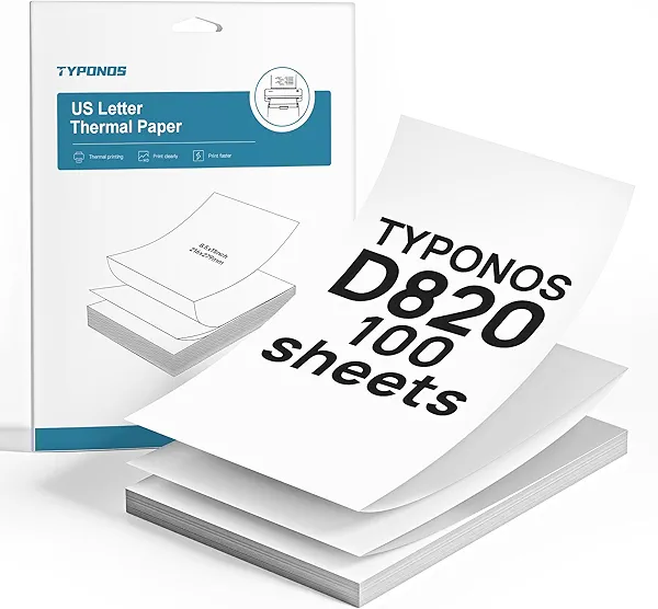 D820 Thermal Printer Paper 8.5 x 11 Inch, Continuous Folding Thermal Paper, US Letter Size printing paper Compatible with D820 Portable Printer, 100 Sheets