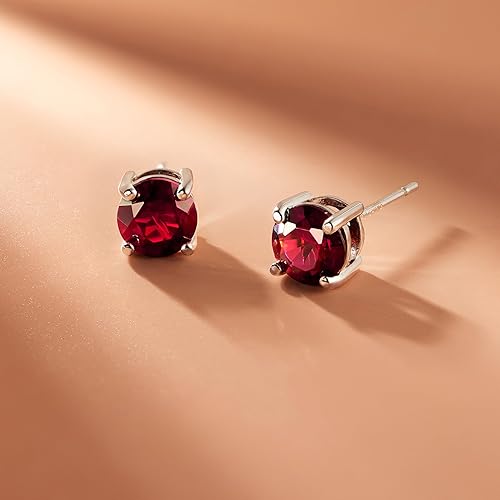 Miniatura 10 de Tienda Essentials Sterling Silver Genuine or Created Round Cut Birthstone Stud Earrings