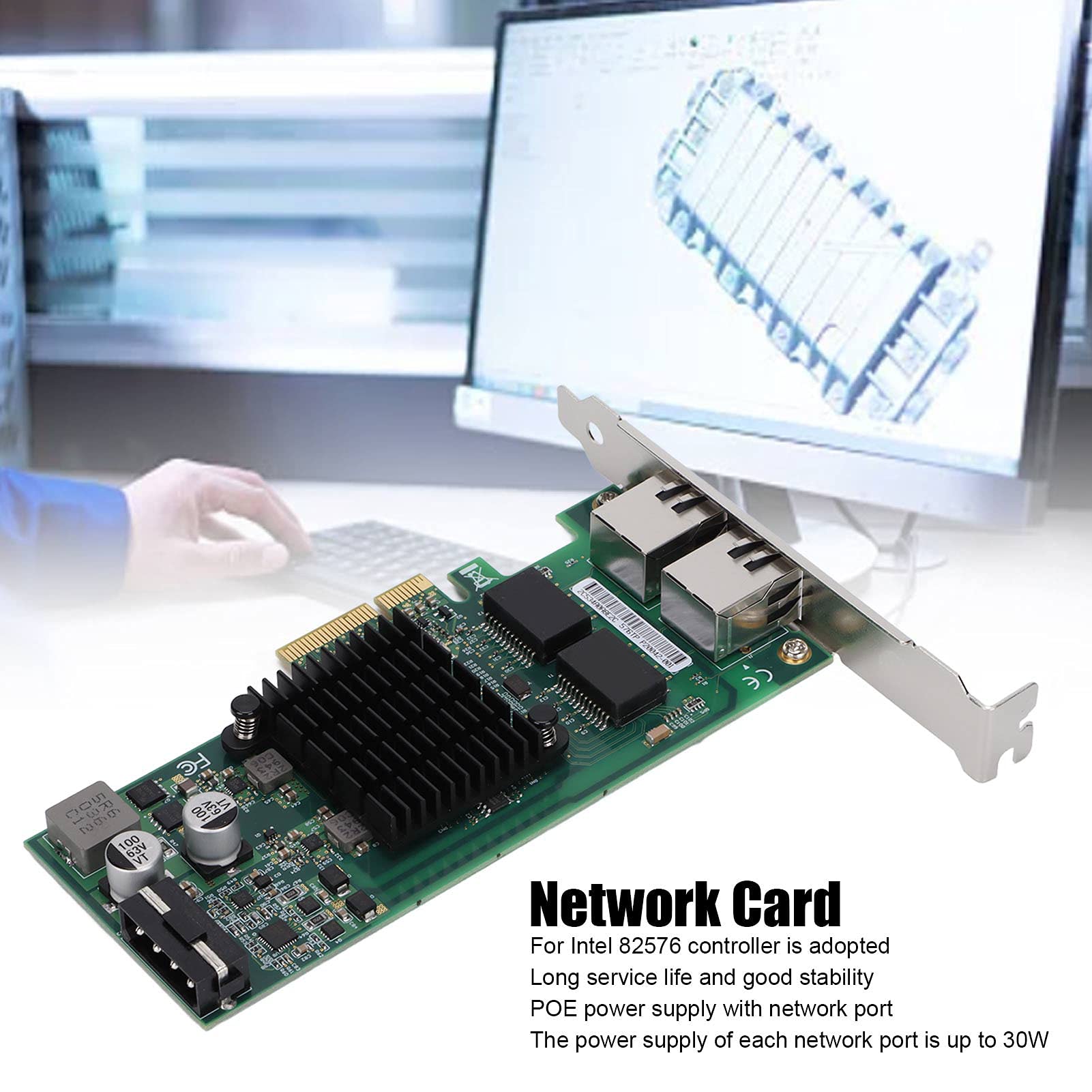 Bewinner Scheda di Rete Gigabit, PCI‑E X4 Rj45 Adattatore di Rete a Doppia Porta Gigabit 10/100/1000Mbps con Porta Elettrica Supporta Frame Jumbo, Tso, VLAN, PXE, WOL