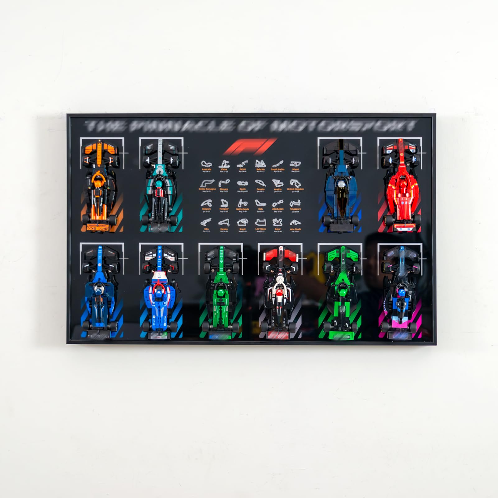 icuanuty Display Wallboard Compatible with Lego F1 Speed Champions 10 Cars Wall Mount Display Frame(Sets 77242-77251), Space-Saving Mount for Home or Office (Models Not Included!)