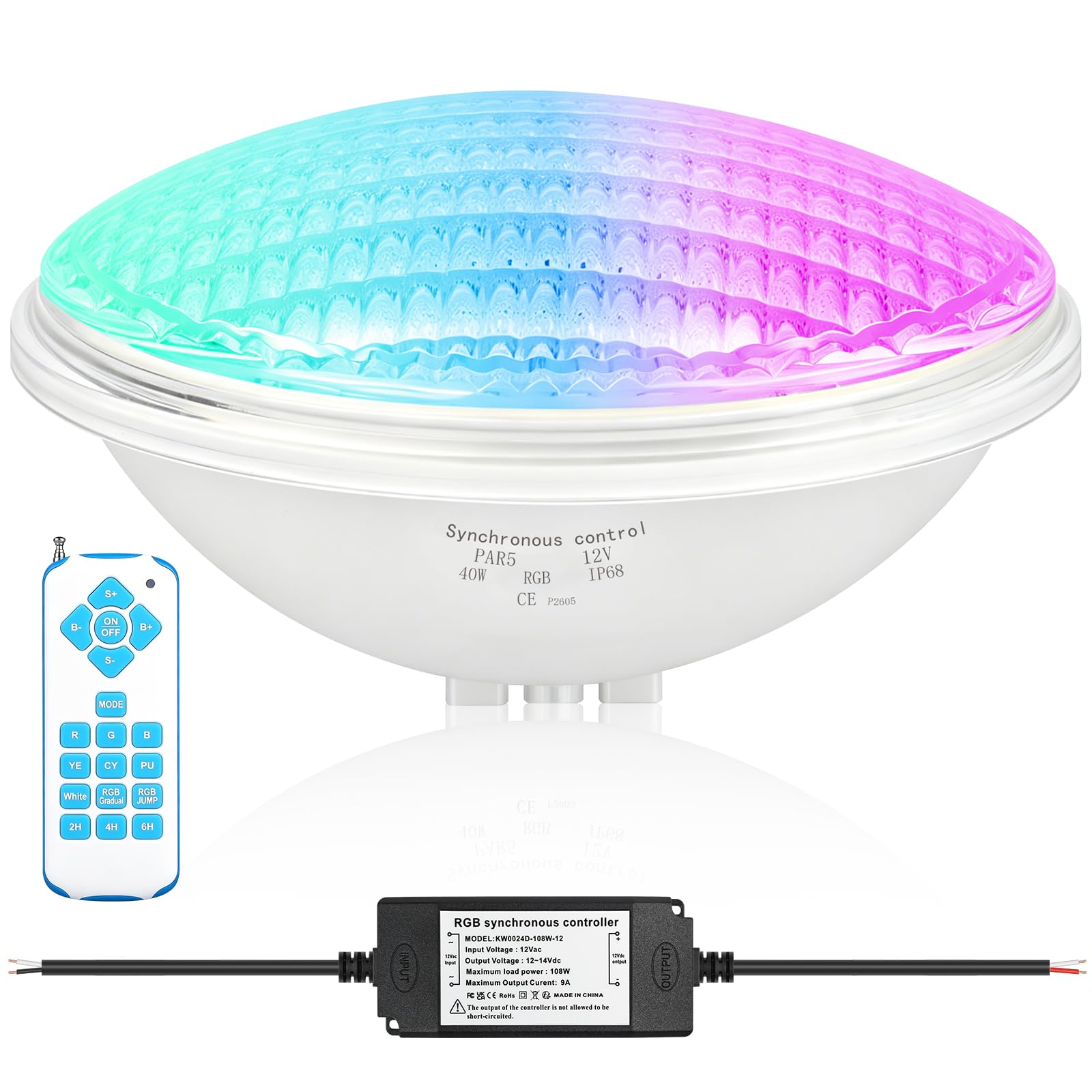 LED Poolbeleuchtung RGB, 40W PAR56 Unterwasser Led Lichter, Schwimm Badleuchte Externe Synchronisation Mit Fernbedienung Pool Light, 12V AC IP68 Wasserdicht für Landschaft, Garten