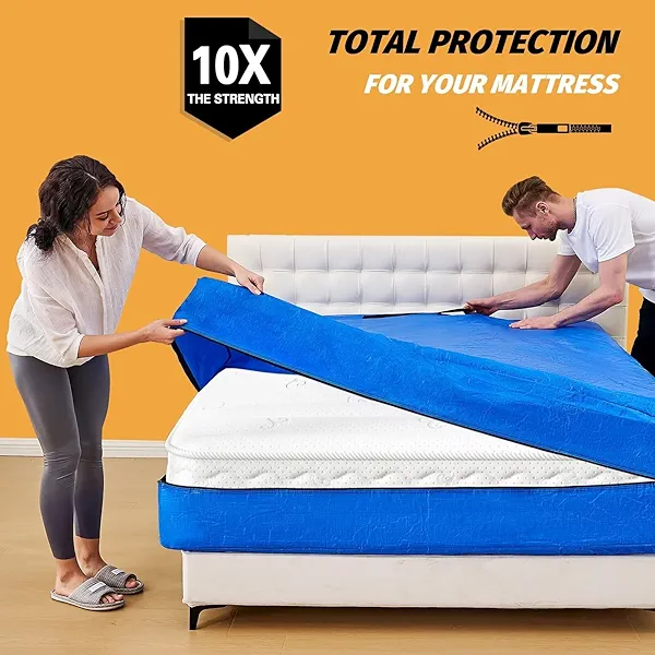 Mattress Bags for Moving, BETU Mattress Protector Waterproof Mattress Cover Queen Size Storage Bags with 8 Heavy-Duty Handles and Zipper for Bed Extra Thick Large Reusable (82"x62"x15" Blue)