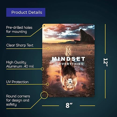 Miniatura 2 de Letreros de metal con texto en inglés "Mindset is Everything" ("Mindset is Everything") - Letrero de lata vintage divertido de 12 x 8 pulgadas para
