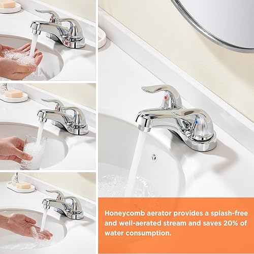 Vista 22 de Bathroom Sink Faucets 2/3 Hole,Matte Black Dual Handles 4 inch Plastic Plating Over Bathroom Faucet with Pop-up Drain and 2 Supply Hoses for