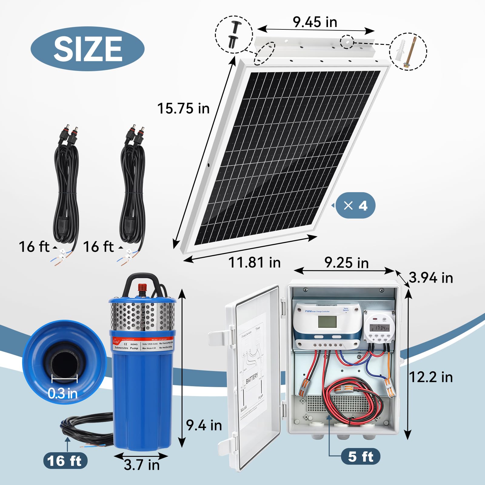 Kit de bomba de agua solar, sistema de bomba sumergible de pozo profundo de