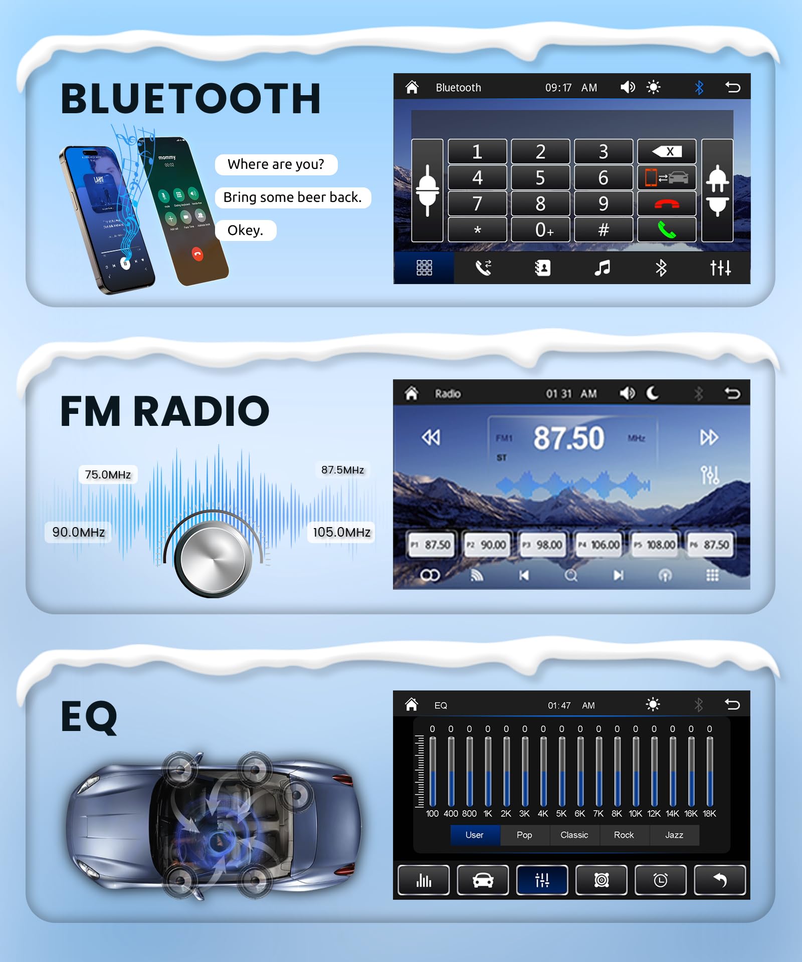 sans Fil Carplay Autoradio 1 Din avec You-Tube sans Fil Android Auto iOS/Android Mirror Link 7 Pouces Écran Tactile Autoradio avec Bluetooth FM Radio USB/AUX/EQ Commande au Volant Caméra de Recul