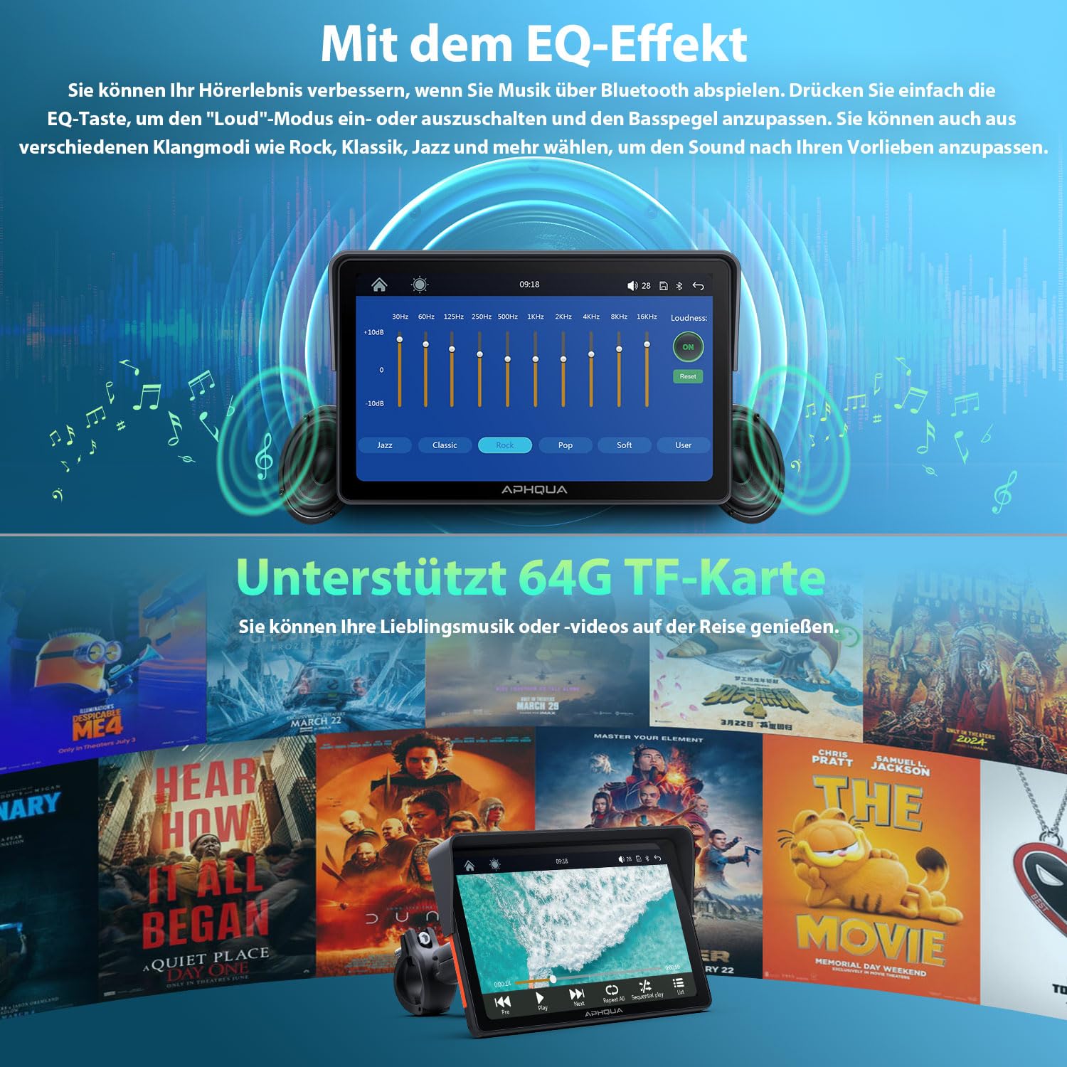 Motorrad Carplay Display 7 Zoll IP67 Wasserdichter Touchscreen, Tragbares CarPlay und Android Auto für Motorrad, unterstützt Bluetooth Trans, GPS-Navigation, Siri – 722
