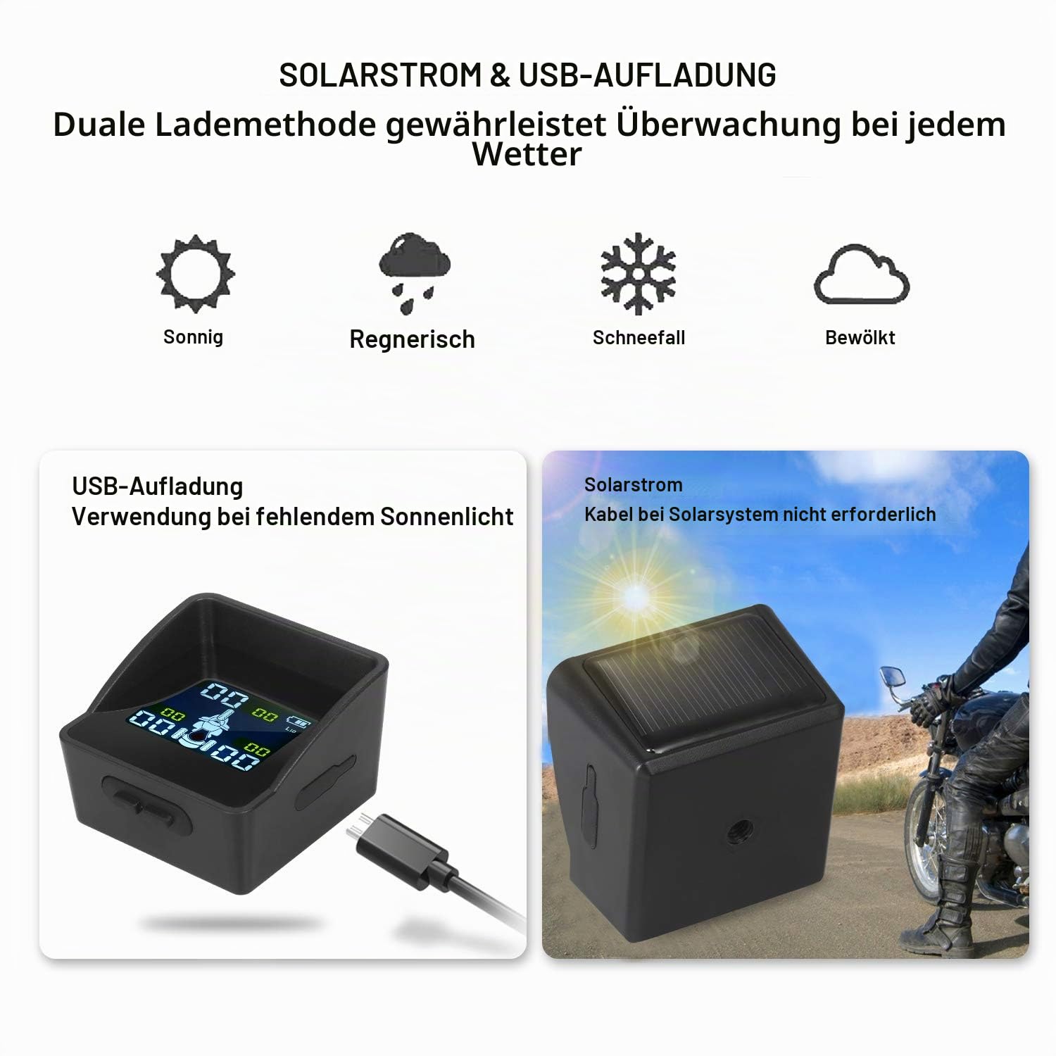 Reifendrucküberwachungssystem TPMS Wireless Smart Tire Monitor mit 3 externen Sensoren Sunshade Auto Tire Alarm für Dreirad-Dreirad