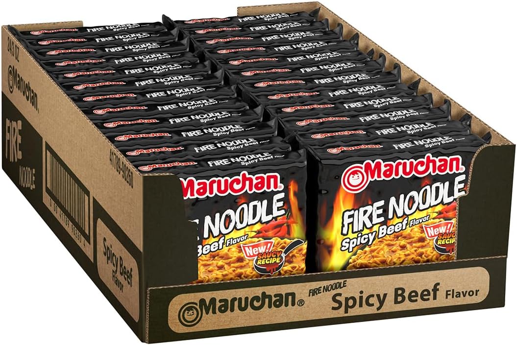 Maruchan Ramen Noodle Soup, FIRE Spicy Beef Flavor – Japanese-Style Instant Noodles, Quick & Easy Meal for Kids, Students & Busy Families – 3 Oz. (22 Pack)