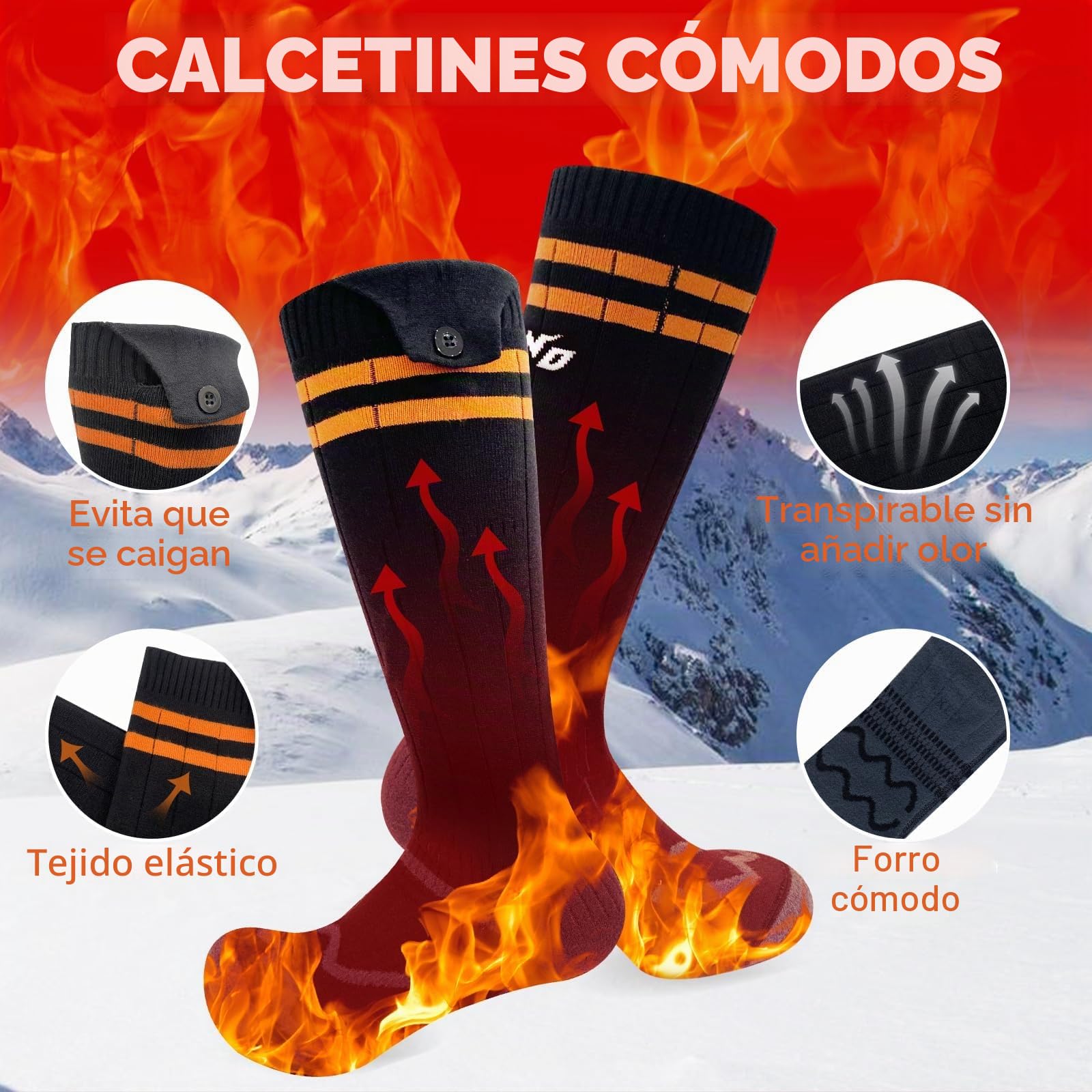 Calcetines calefactables, últimos Calcetines calefactables Recargables de 2023, batería Extra Grande de 5000 mAh, Larga Vida útil hasta 65 °C, Gran Superficie calefactora