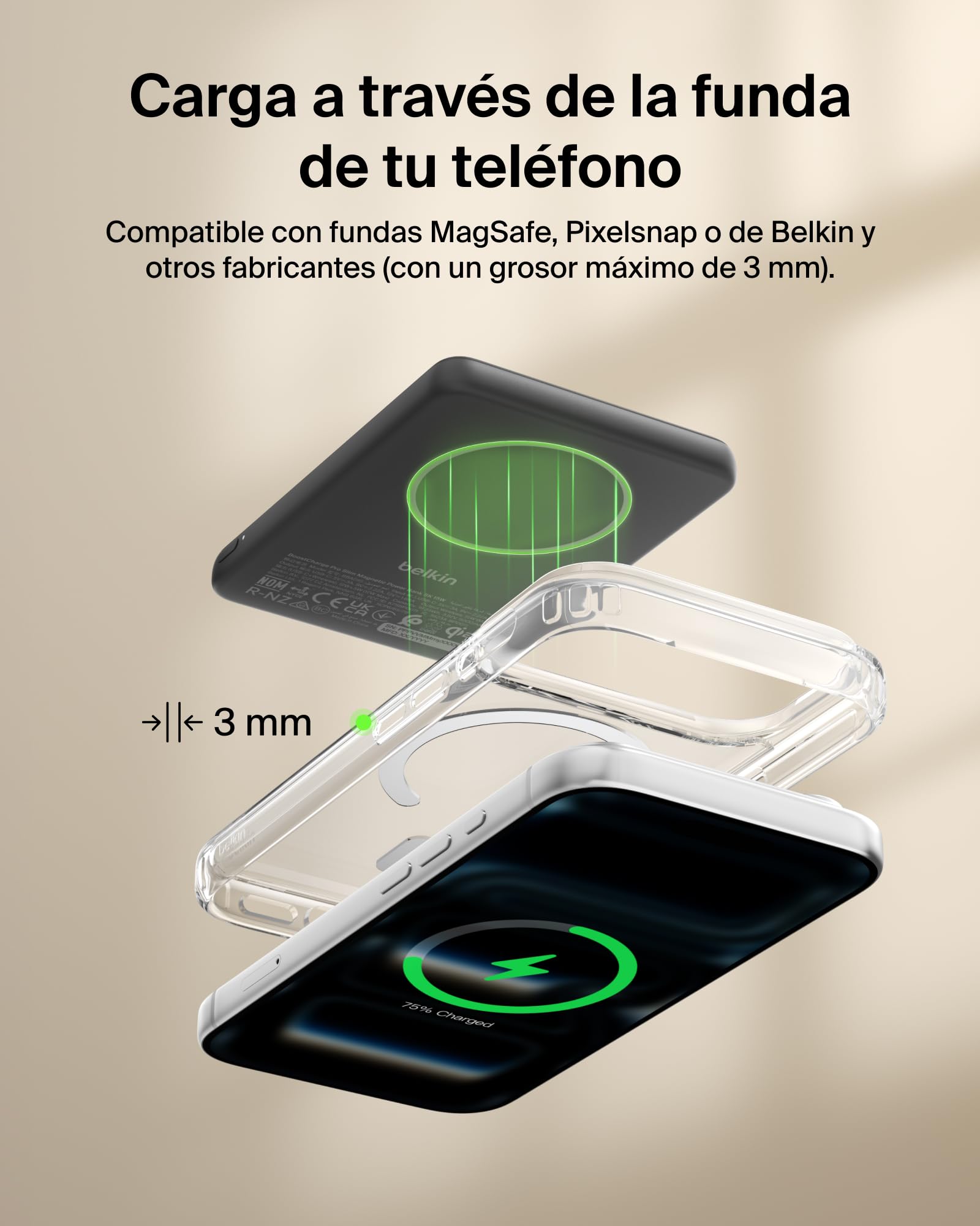 Belkin BoostCharge Batería Externa 5000 mAh con Anillo Magnético - Negro | Power Bank 5000 mAh, Anillo Magnético para Accesorios, 1 Puerto USB-C, Precargada y con Cable, Batería Portátil Inalámbrica