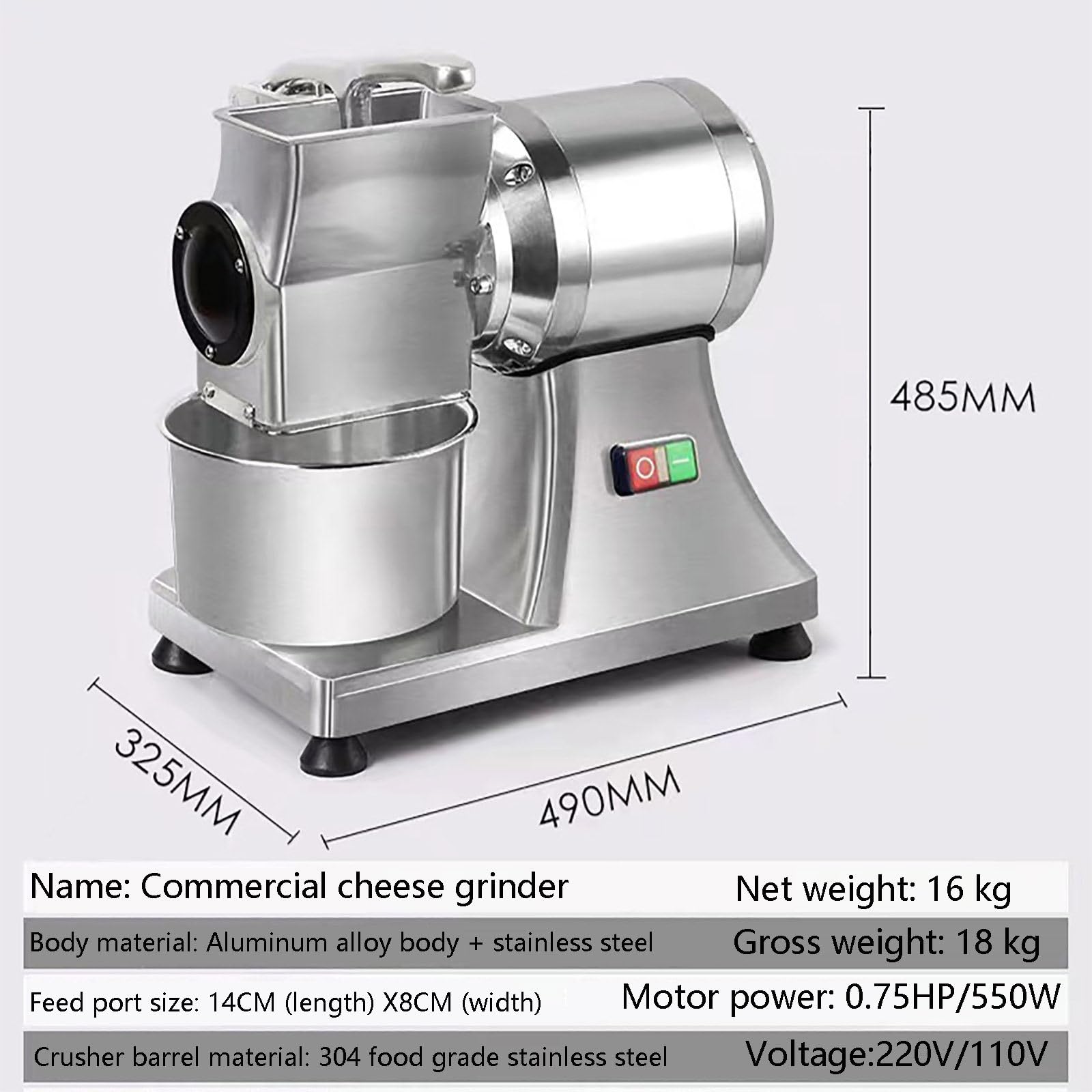 Rallador eléctrico de alimentos | Trituradora de acero inoxidable para una preparación rápida de la cocina