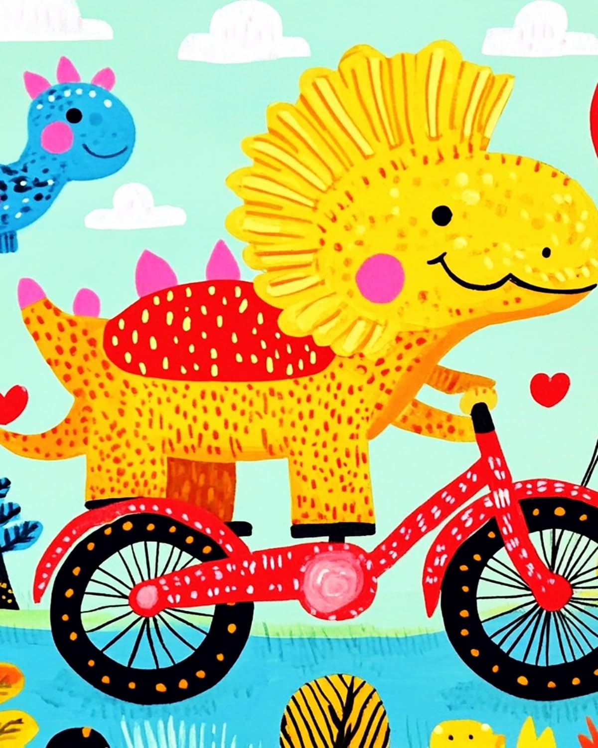 Liubaishi Multicolour Paint By Numbers For Adults, Dinosaur On Bike Theme, 40X50 Cm Acrylic Canvas Kit With 3 Brushes