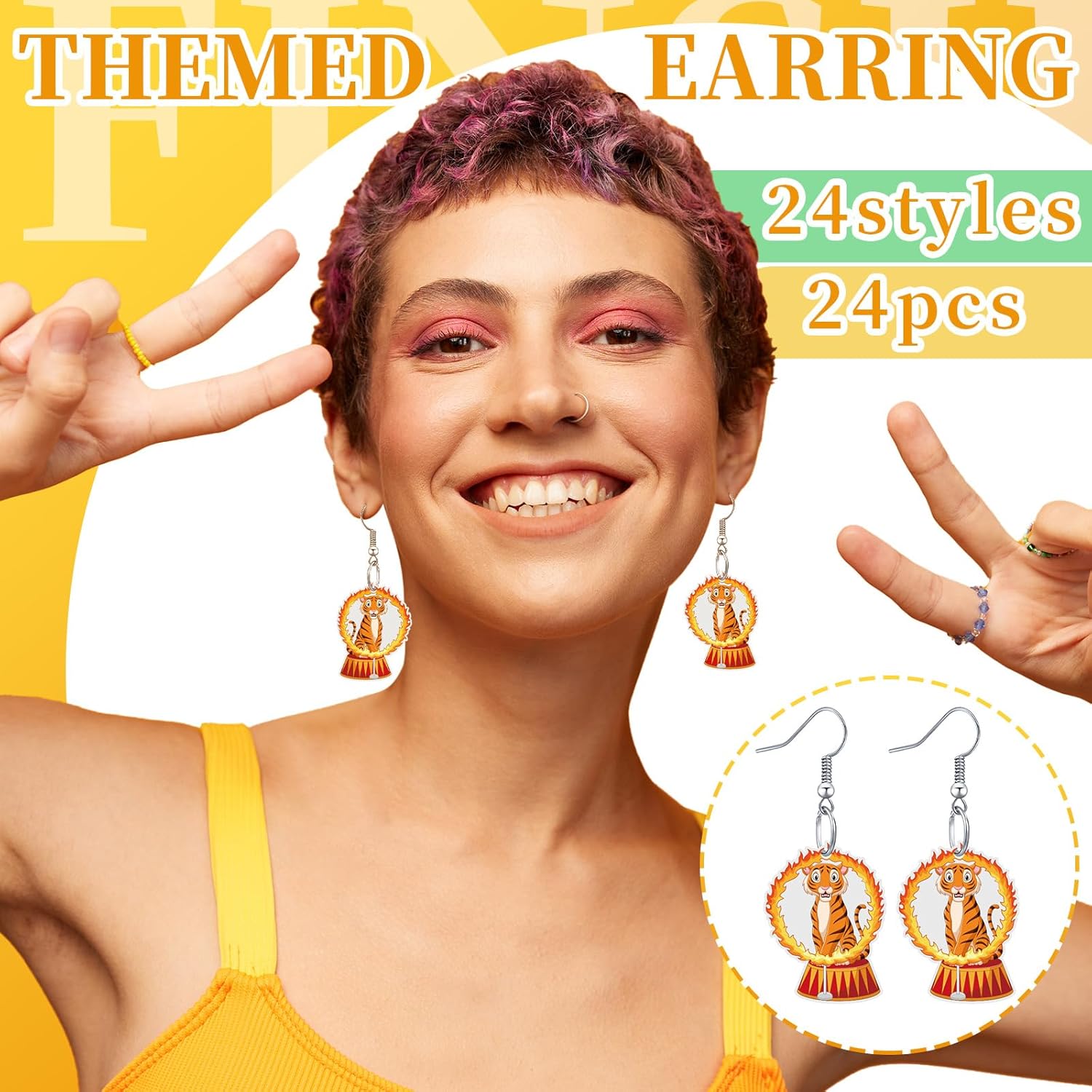 24 Pairs Circus Party Decorations Bulk Carnival Earrings for Women Circus Birthday Earring Gift Acrylic Dangle Funny Clown Popcorn Charm Jewelry - Image 6