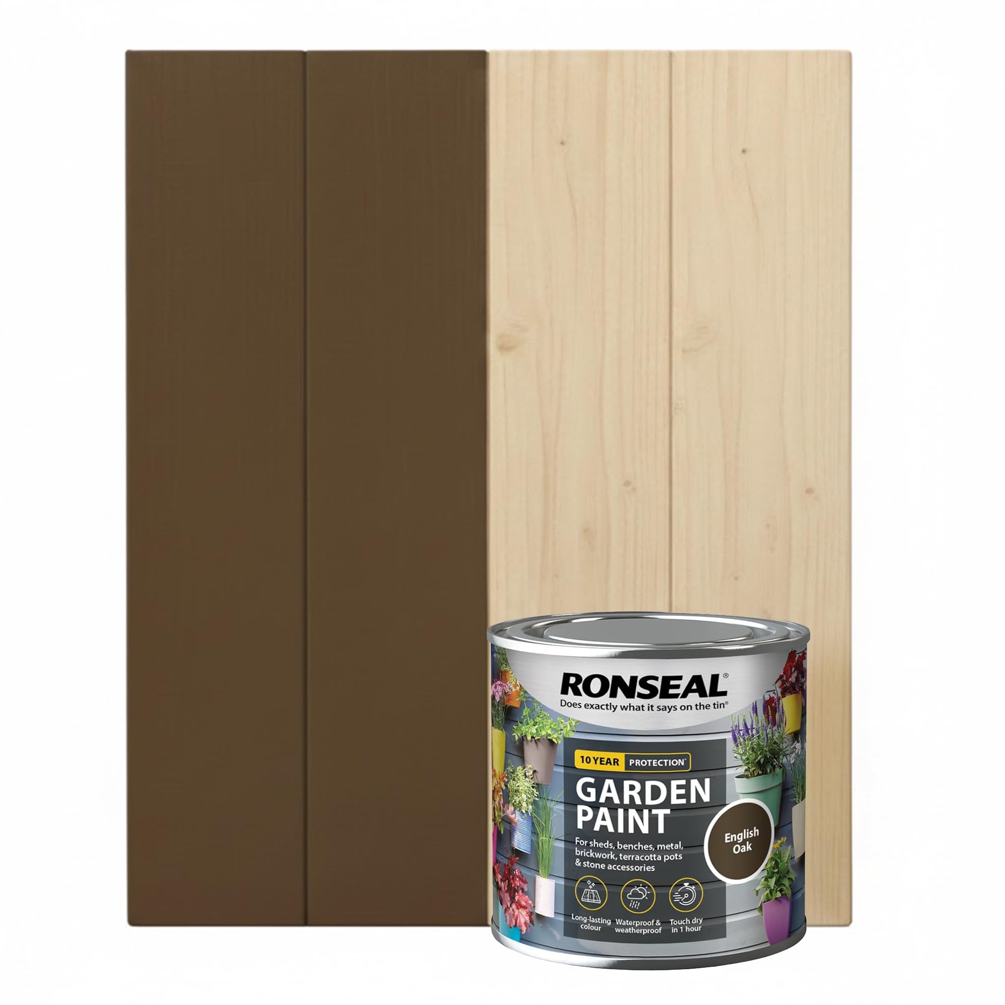 DUAYRA 250ML Garden Paint, Water Based Exterior Paint, UV Damage Mid Sheen Weather Resistant Paints For Pots, Bricks, Metal, Fast Drying Fence Paints, Resists Cracking (English Oak, 250 M L)