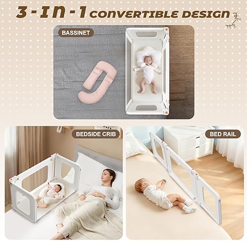 Miniatura 2 de Moisés 2 en 1, cuna de 69.26 x 19.29 pulgadas, moisés de bebé con mosquitera + bolsa de almacenamiento + cerradura para niños, cuna y rieles de cama