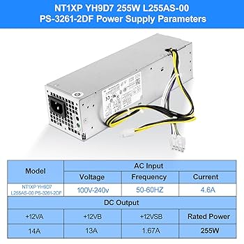 NT1XP YH9D7 255W Power Supply PSU Compatible with Dell