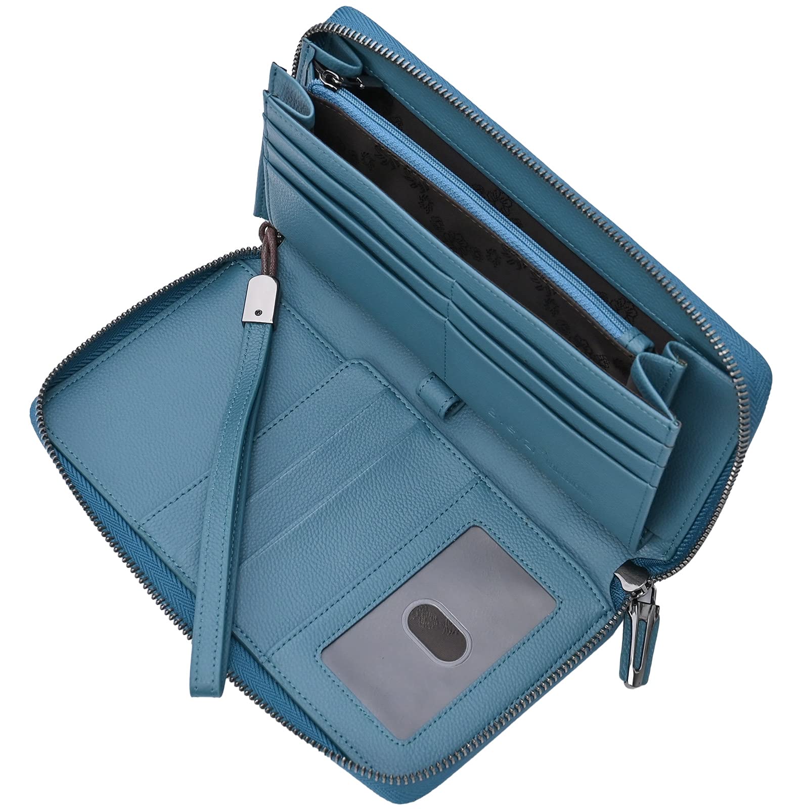 Travel Document Organizer RFID Blocking Leather Multiple Passport Wallet Family Holder Id Wrist Strap, Lake Blue, Rfid Wallet