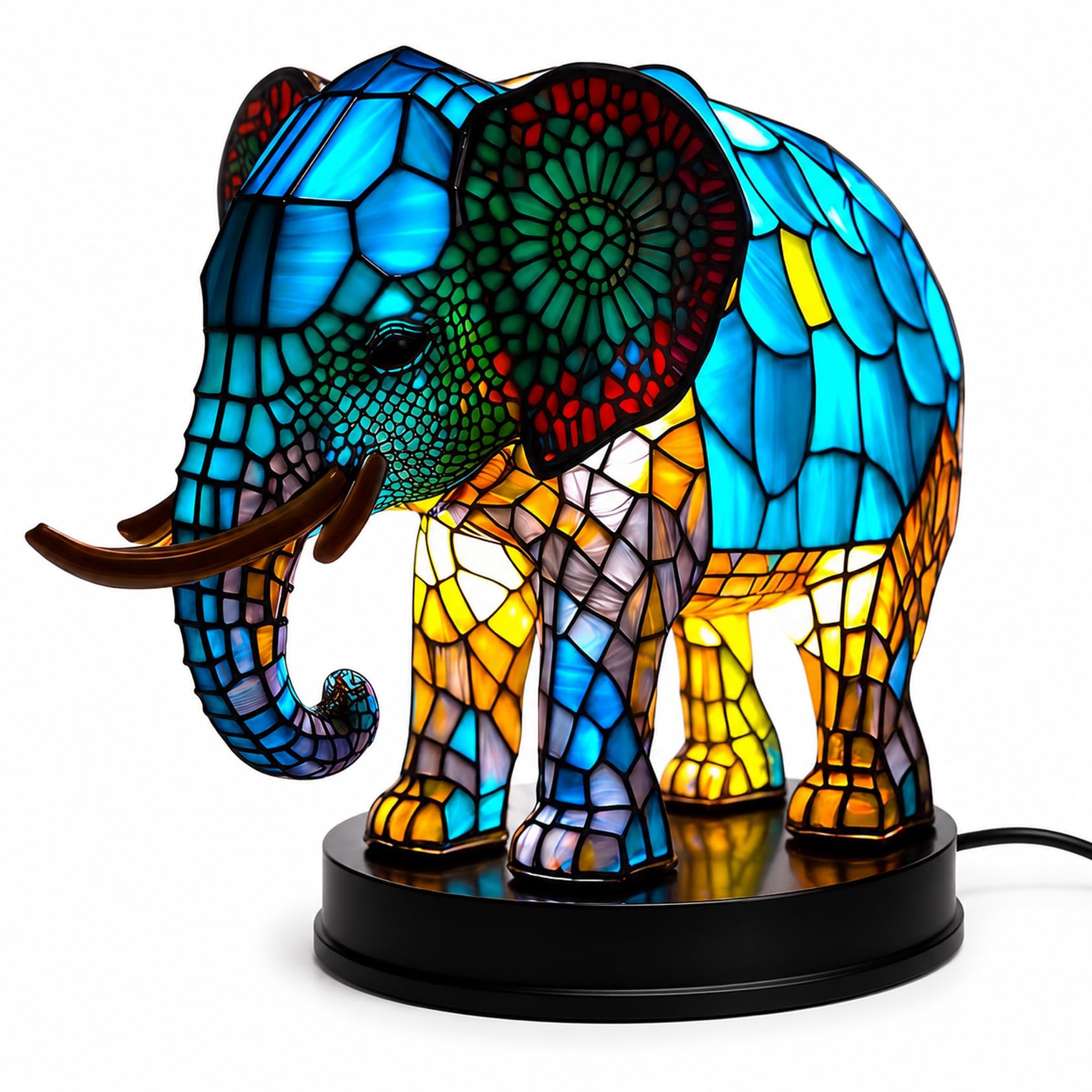 Drawelry 3D Tier Harz Figur Statue Nachtlicht mit Bunte LED Tierlampe Dekoration, Wolf Löwe Eule Skulptur Tischlampe für Wohnzimmer Schlafzimmer Kinderzimmer Deko Weihnachten Geschenk (Elefant)
