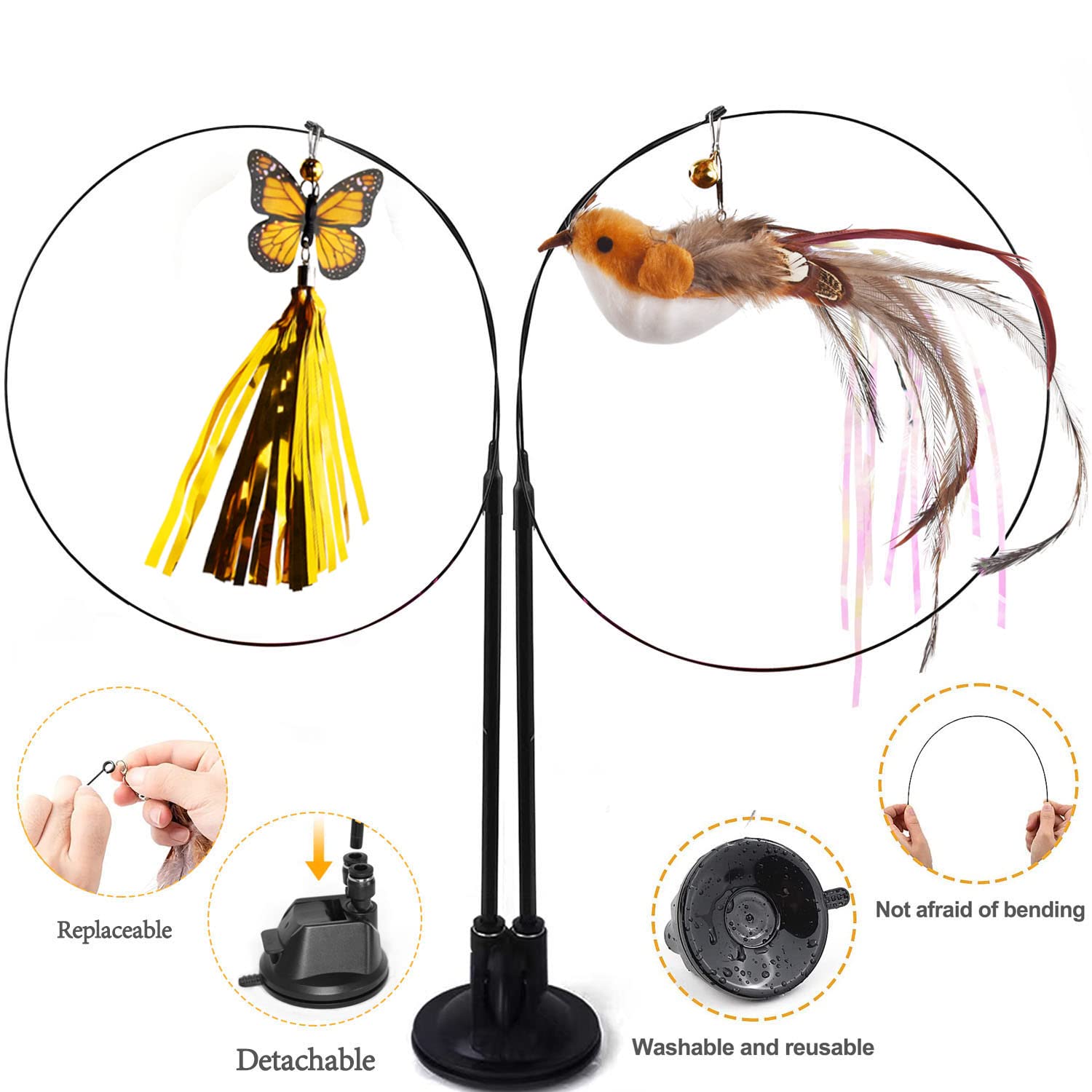 2 Giochi Con Piume Per Gatti Con Ventosa - Gioco Interattivo Per Gatti - Foto 7