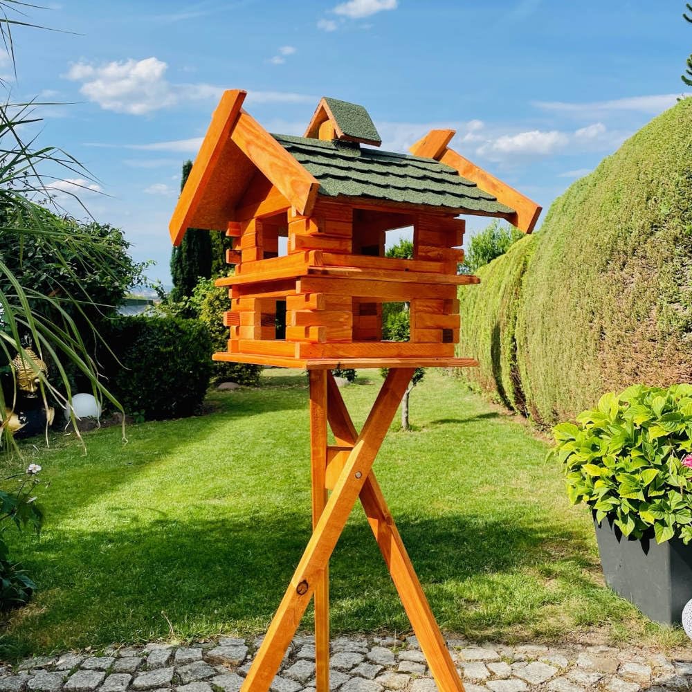Casetta per uccelli rettangolare realizzata a mano, M, XXL, resistente alle intemperie, in legno, con e senza supporto, misura XXL con supporto, verde - marrone)