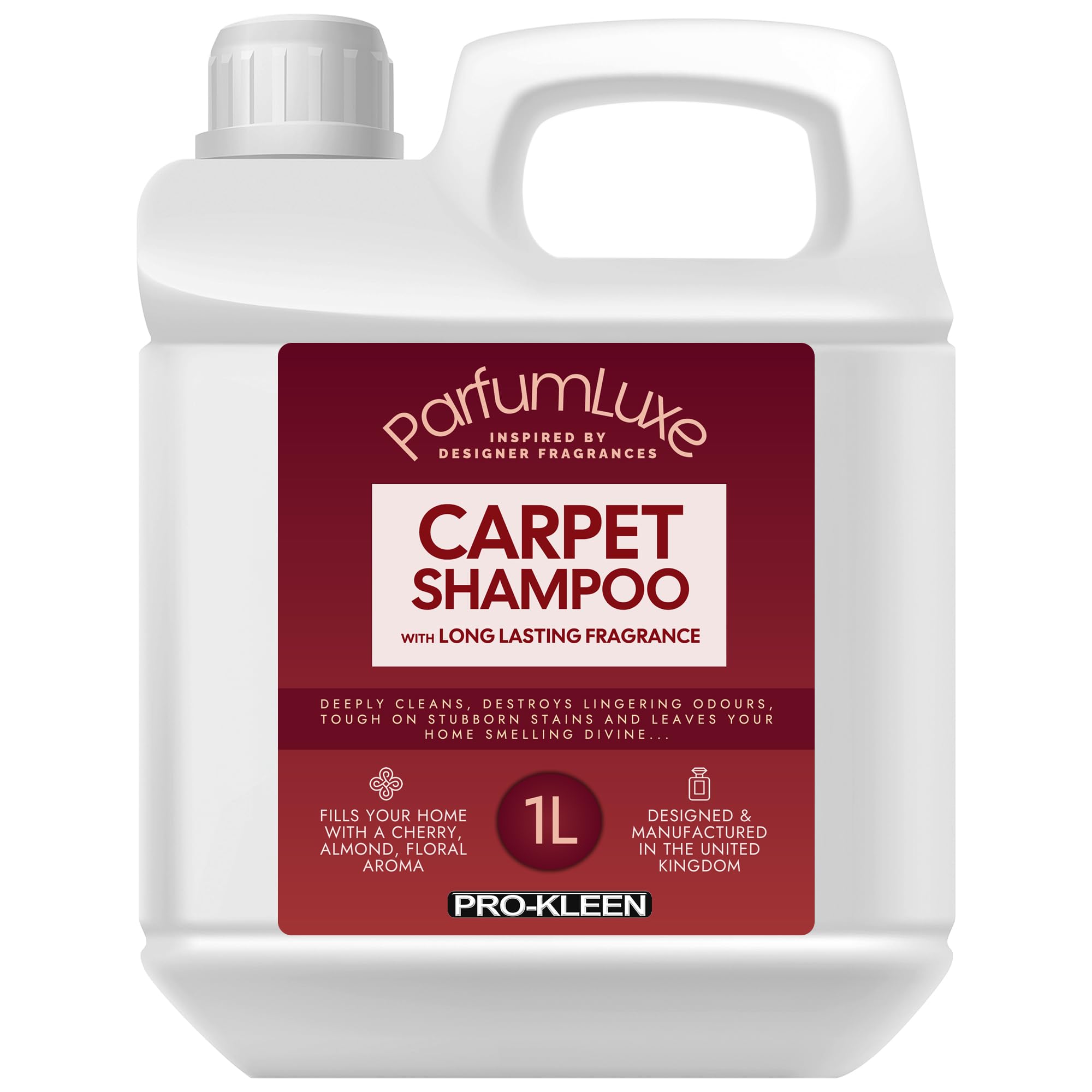 Pro-Kleen Parfum Luxe Carpet Shampoo 1L - Deeply Cleans, Removes Stains, Deodorises - Inspired by Designer Fragrance - Leaves a Long-Lasting Cherry, Almond & Floral Fragrance