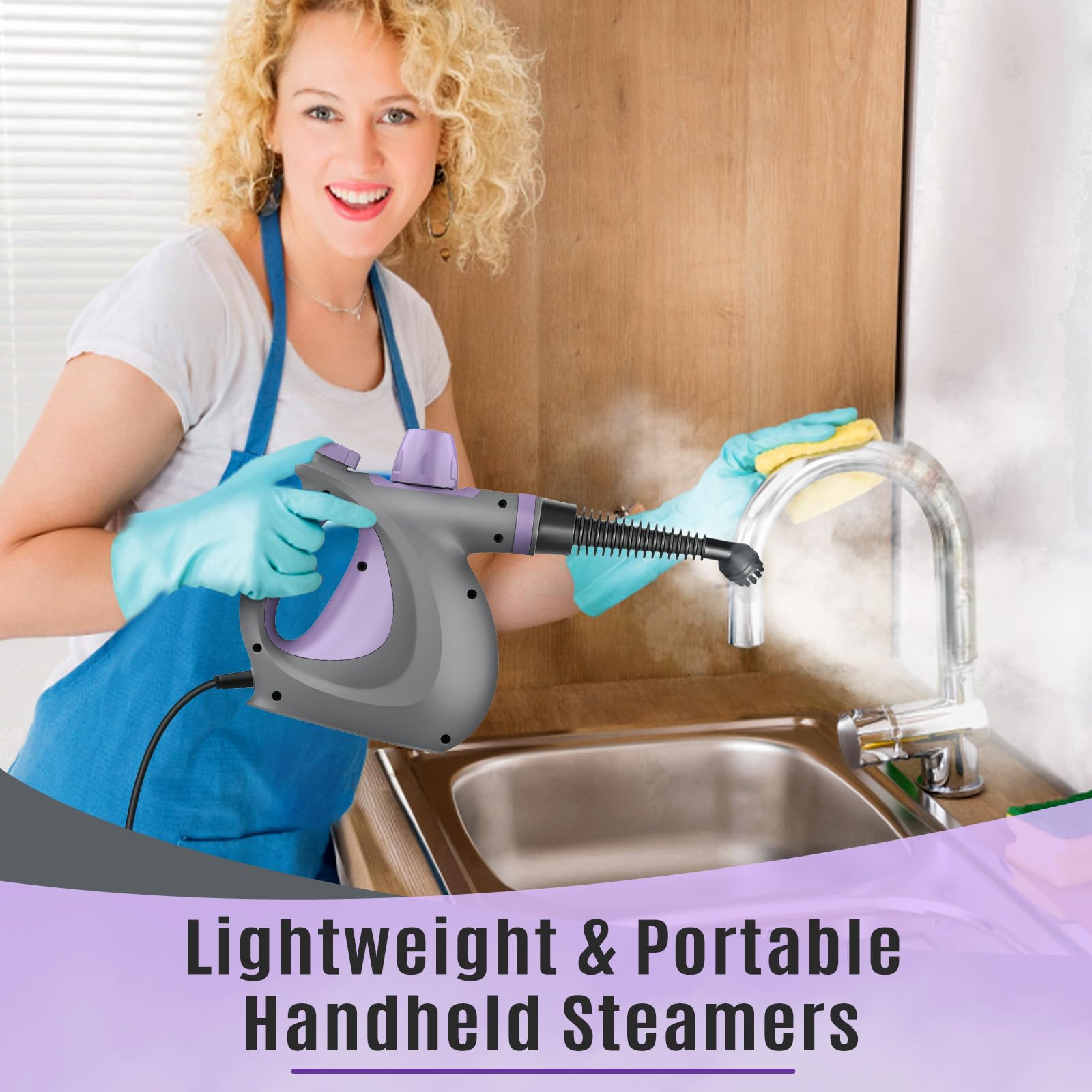 Pressurized Handheld Multi-Surface Natural Steam Cleaner with 12 pcs Accessories, Multi-Purpose Steamer for Home Use, Steamer for Cleaning Floor, Upholstery, Grout and Car () (Grey): Purple