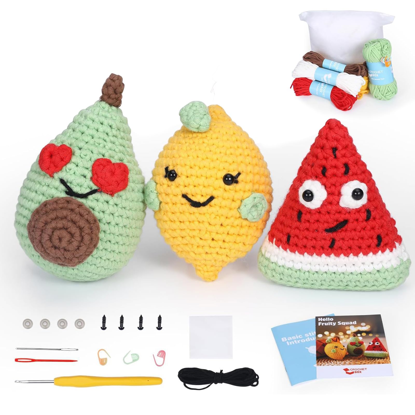 TANGHSE Crochet Kits for Beginners - 3Pcs Fruit Stitch Stuff for Adults Kids Crochet Starter Kit Beginners Crochet Kit Crochet Accessories Crochet Gifts for Crochet Lovers, Tutorial Included