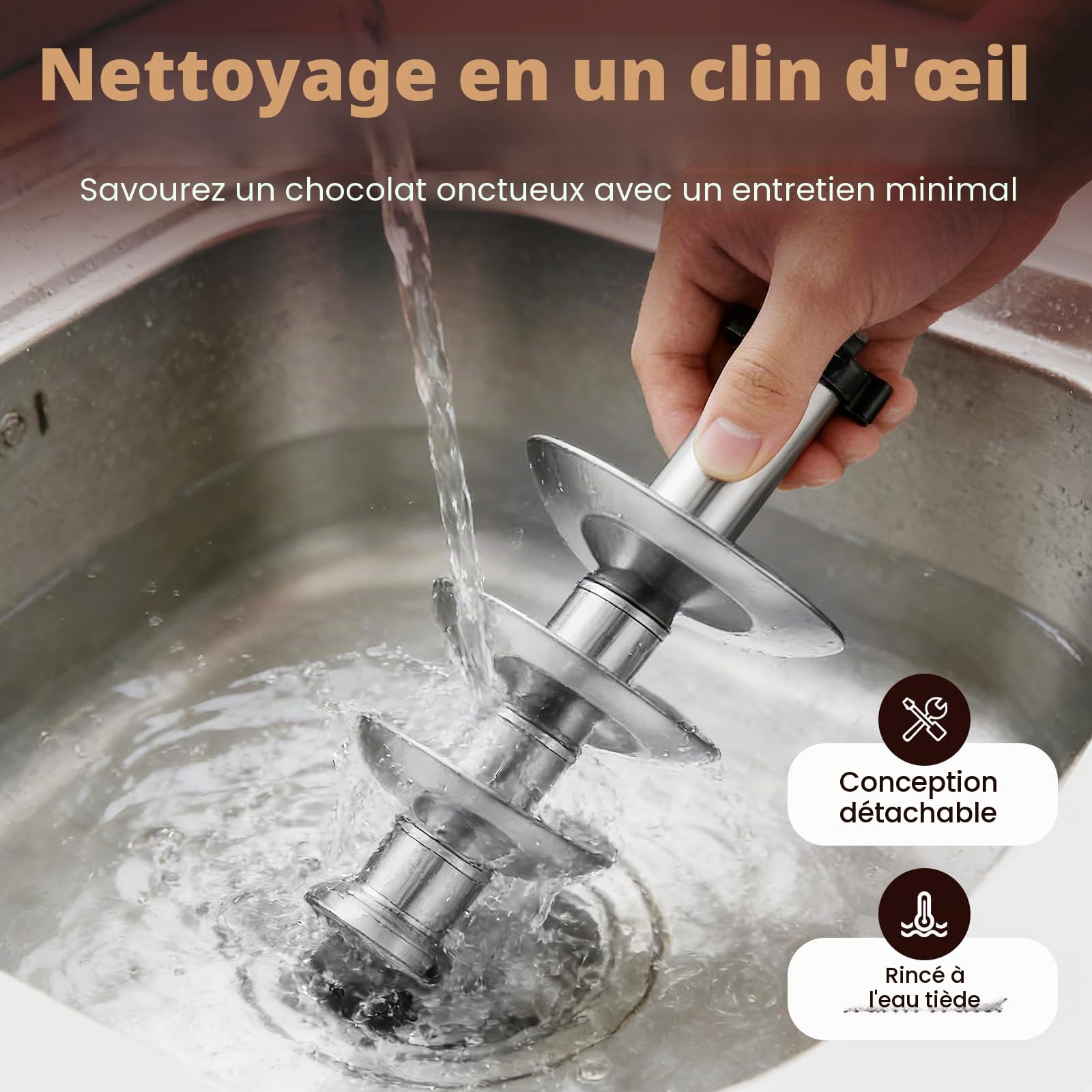 Fontaine à chocolat électrique en acier inoxydable à 4 niveaux 170 W 1,8 l pour les remises de diplômes, Halloween, Noël