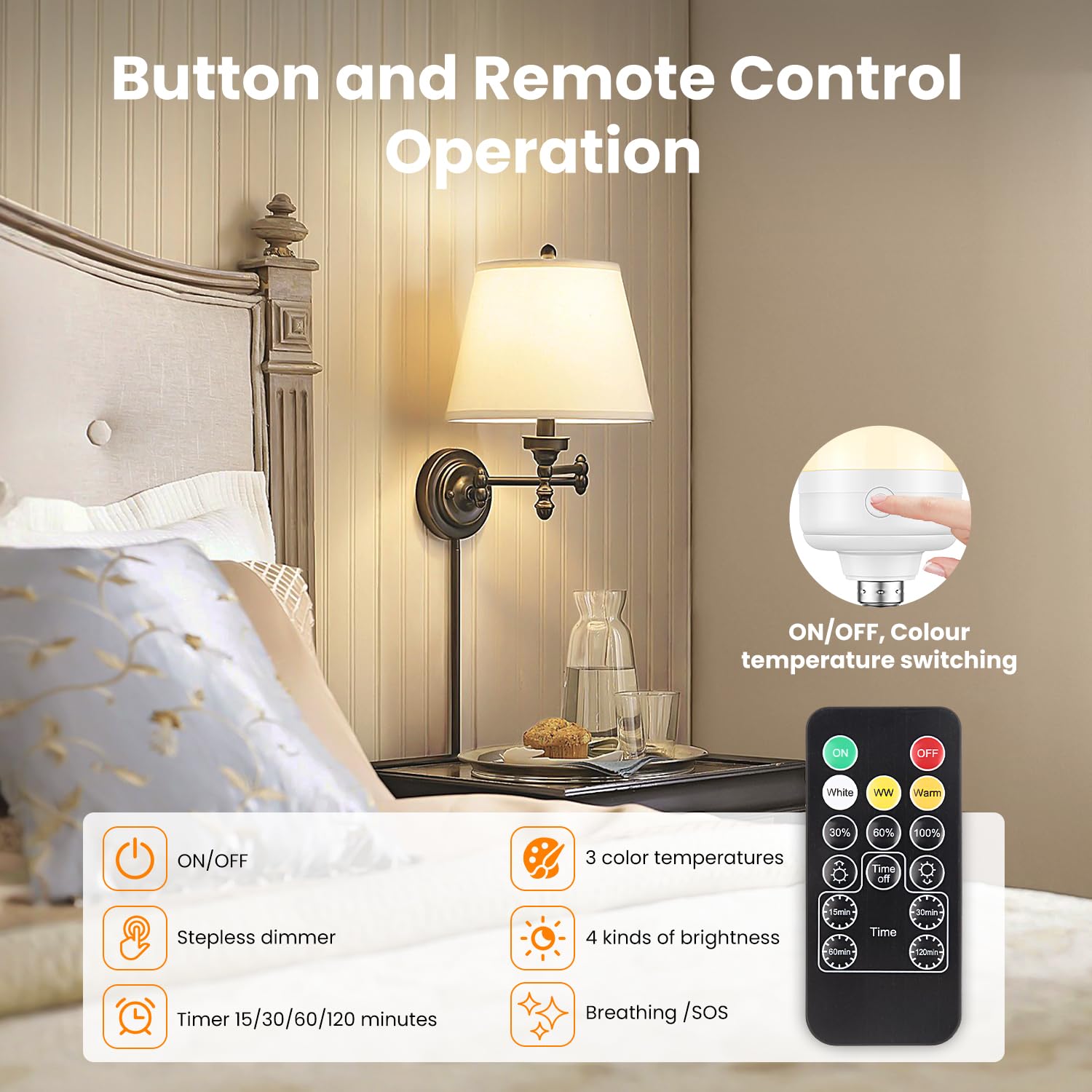 LGMCF Lampadina ricaricabile, E14, dimmerabile, con gancio nascosto e telecomando, 10W, 3 colori, con funzione per campeggio, luce di emergenza con magnetico, 2 unità