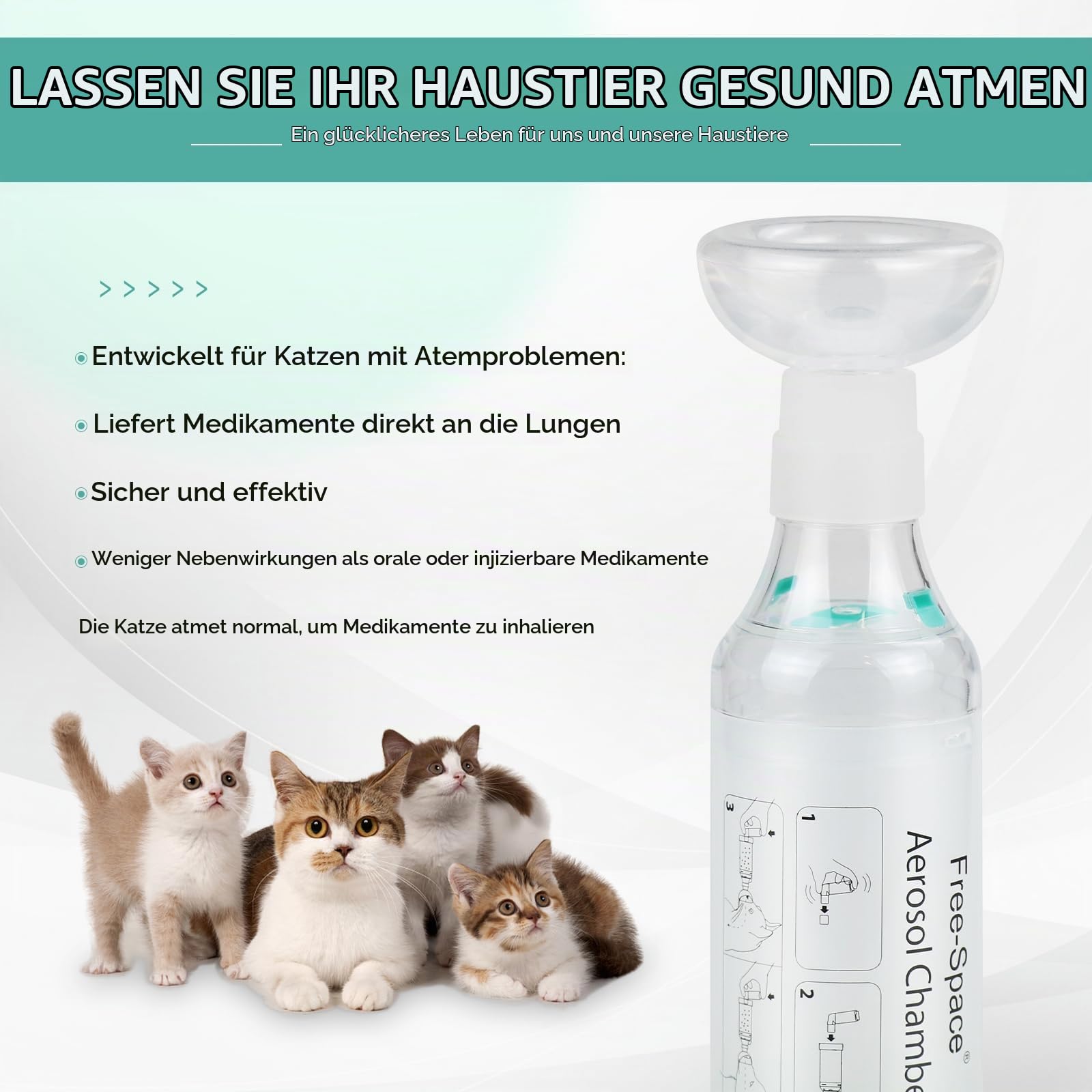 free-space Katzen-/Hunde-Inhalator-Abstandshalter mit runder Silikonmaske, Katzen-Aerosolkammer mit Atemanzeige 2 Maske (Katze)