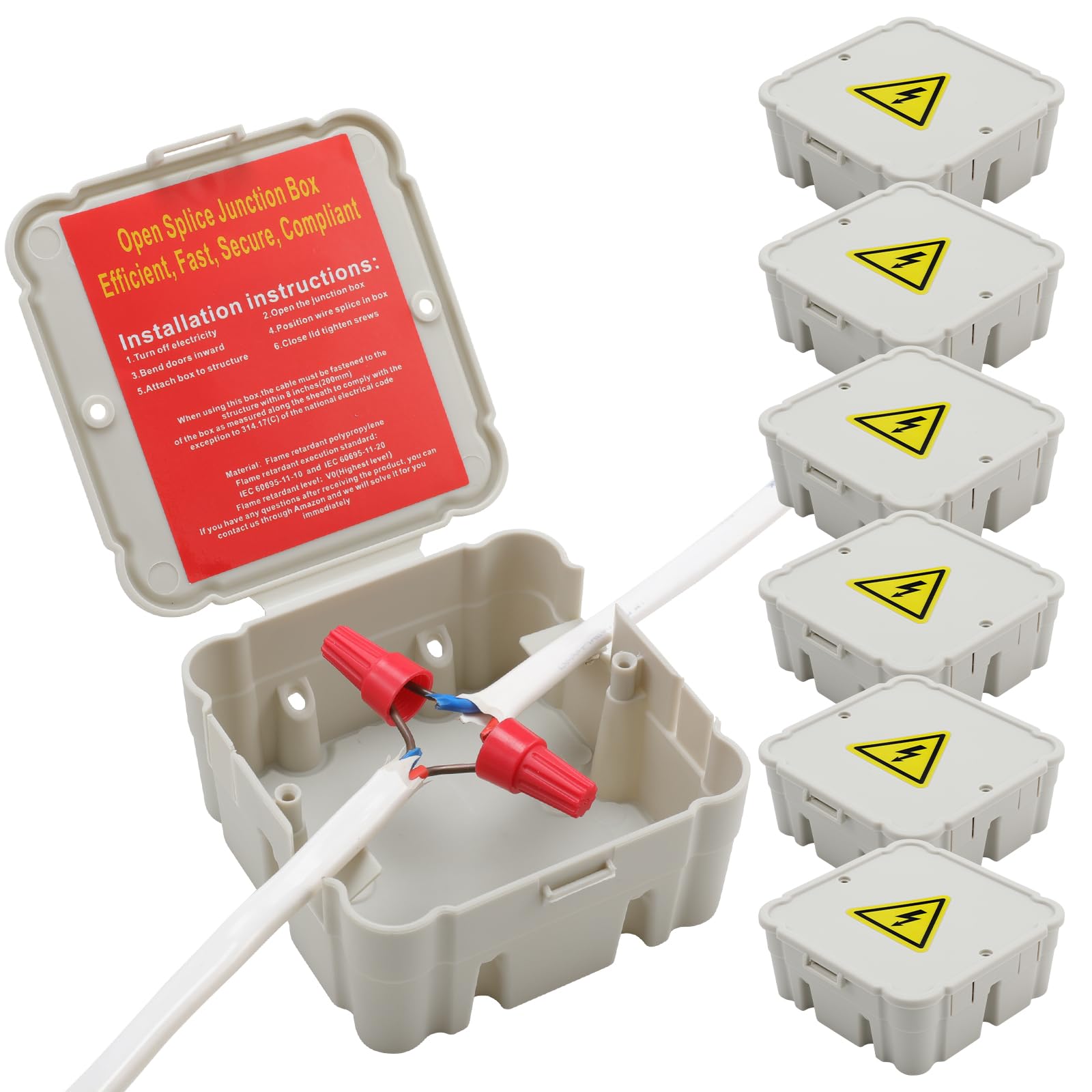 Open Splice Junction Box (6 Pack), One-Piece Junction Box Splice Box. Repair Open Splices, 5 Second Installation Splice Box, Electrical Junction Box, Wire Junction Box Grey-image-41