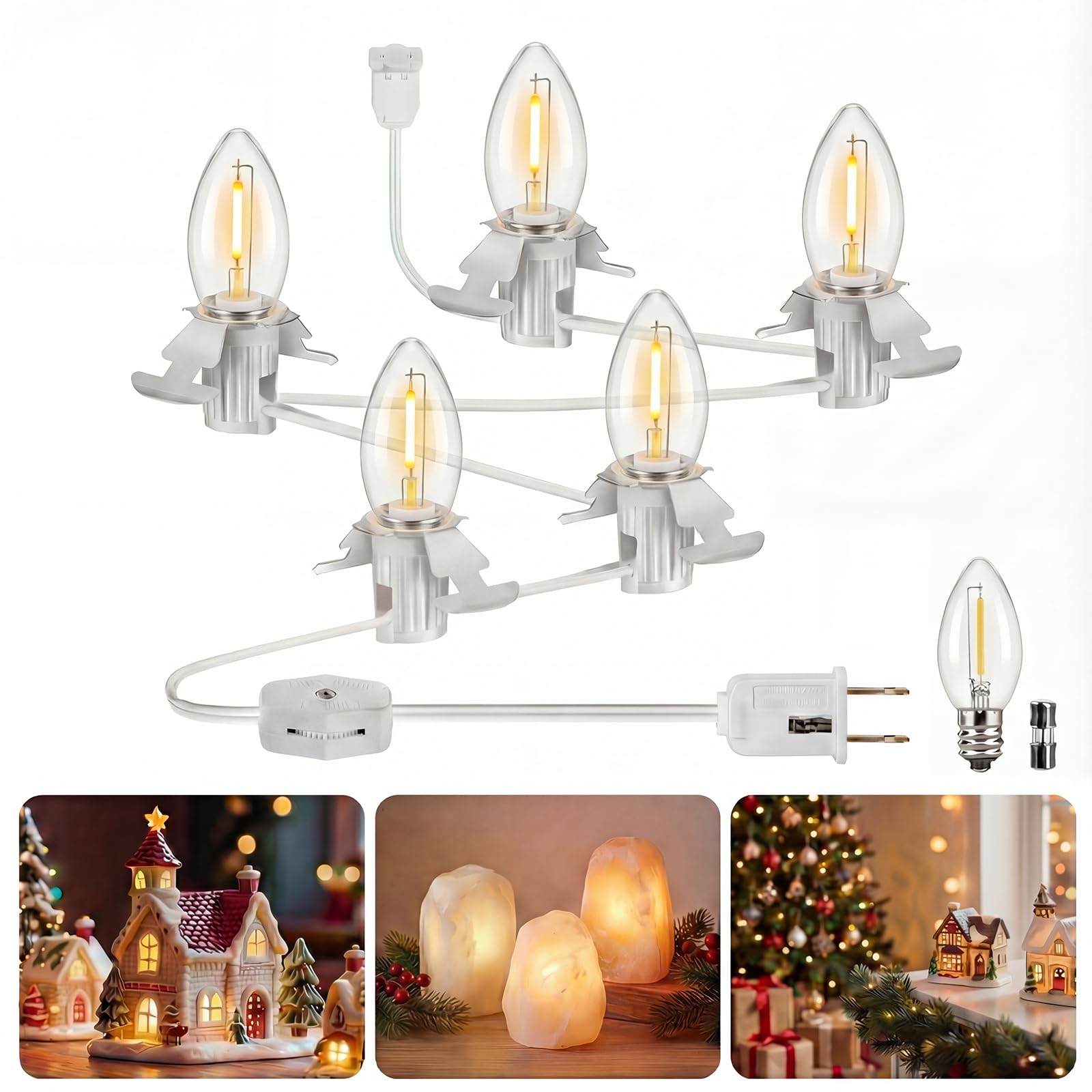 Oviejo C7 Accessory Cord with 5 LED Clear Light Bulbs,E12 Base