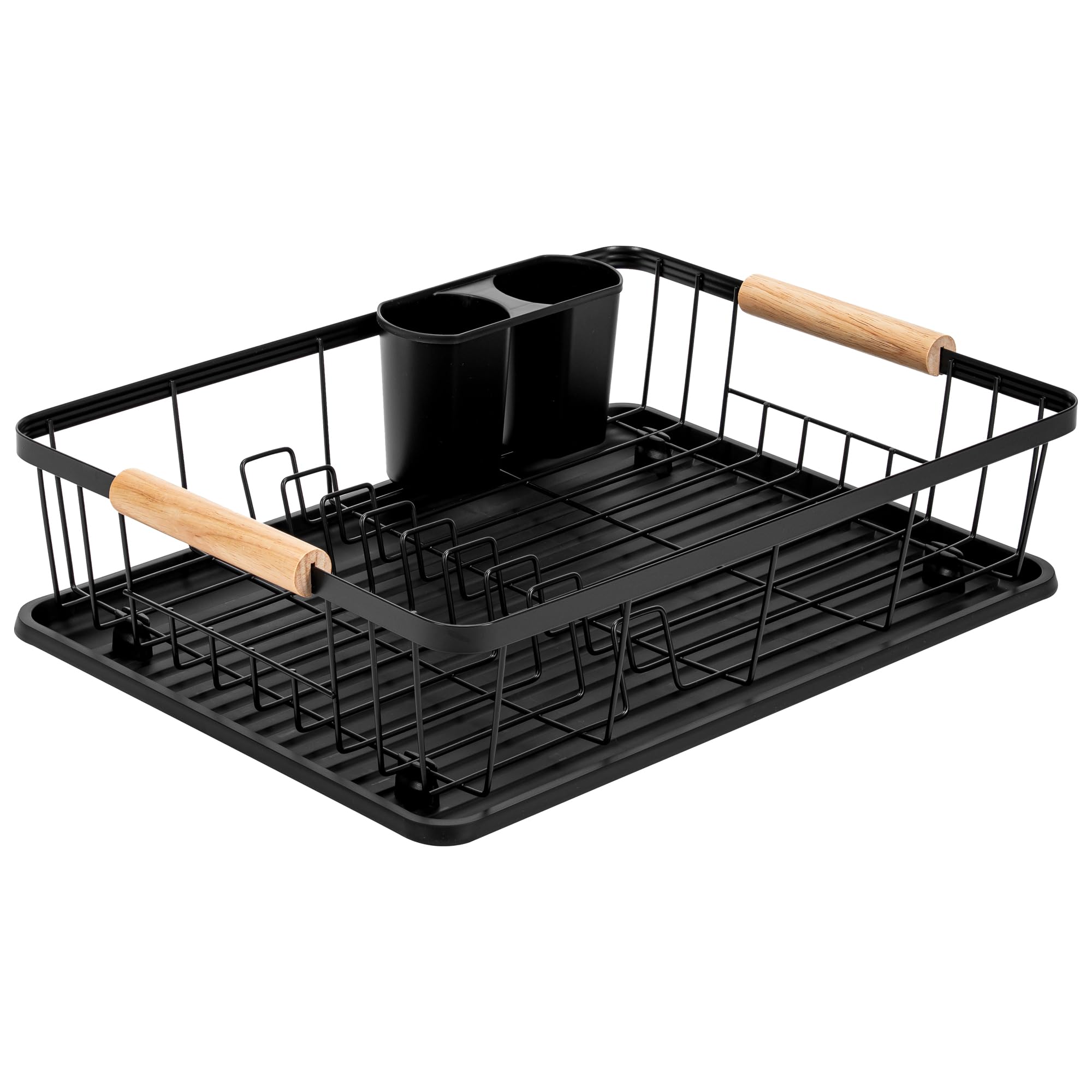 KARL HAUSMANN Egouttoir Vaisselle INOX Noir avec Bac d'Égouttage - 42x31x10,5cm - Égouttoir Cuisine en Métal avec Porte Couverts - Egoutoire Vaisselle pour Assiettes, Verres et Tasses