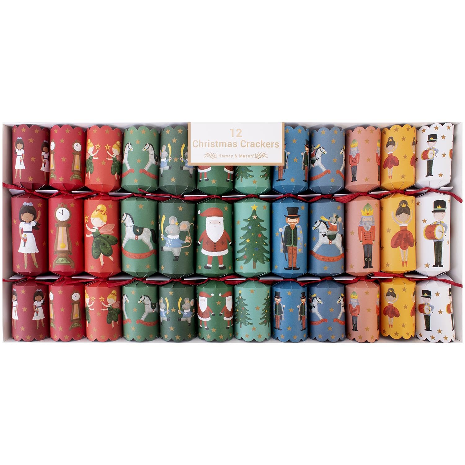 Yöl Green 12 Santa Nutcracker Christmas Crackers - Multicoloured Deluxe Premium Design, Xmas Dinner Party Celebration
