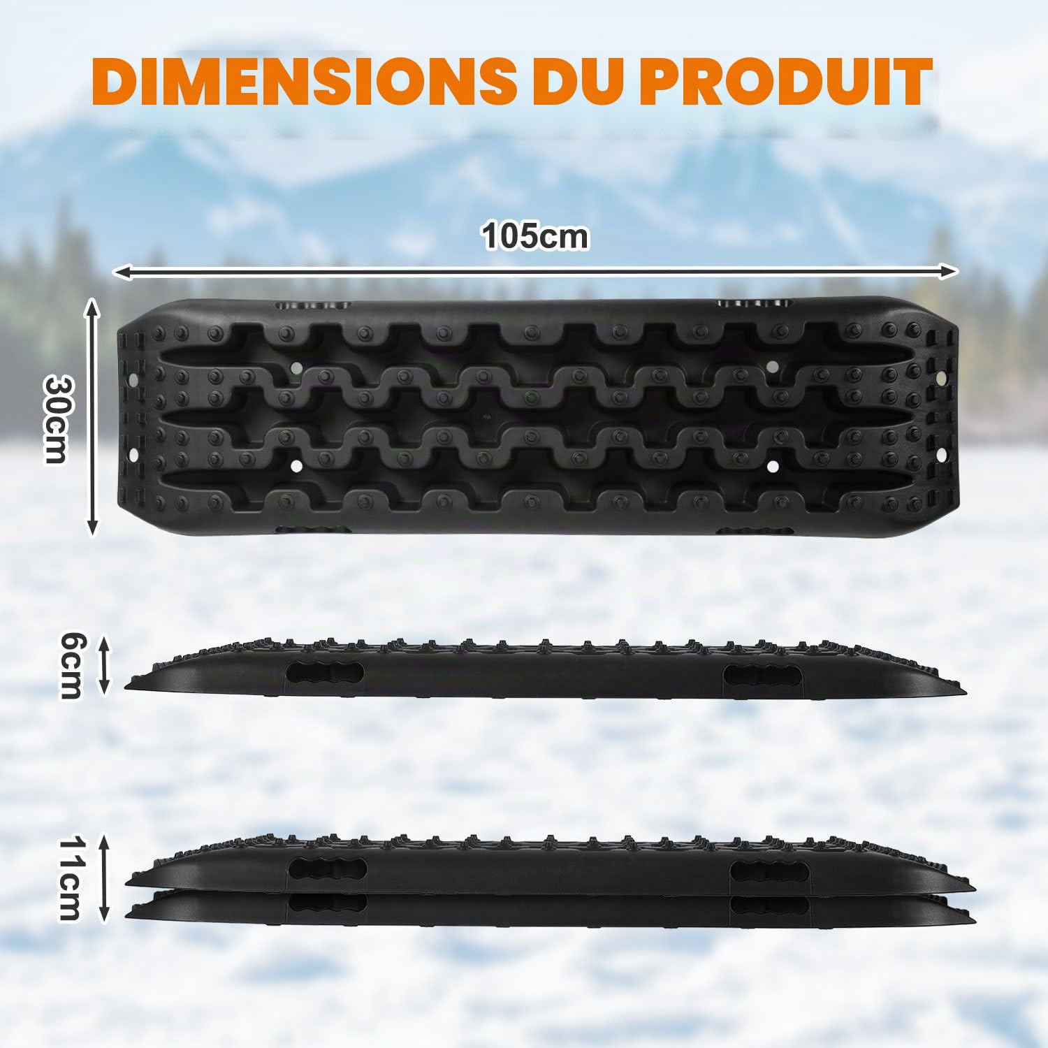 Eulenke Lot de 2 tapis de traction pour voitures, camions, SUV, avec sac de rangement et goupilles de fixation